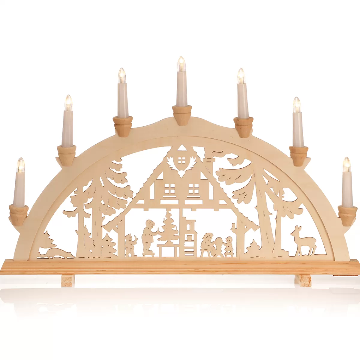 DecoWoerner Arc De Lumière "Cabane Dans La Forêt" 7 Flammes En Bois 58 Cm
