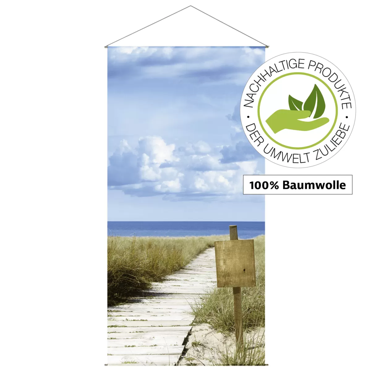 DecoWoerner Bannière "Dünenweg" En Fibre Naturelle Rapide Et Légère, En Coton 100 X 200 Cm