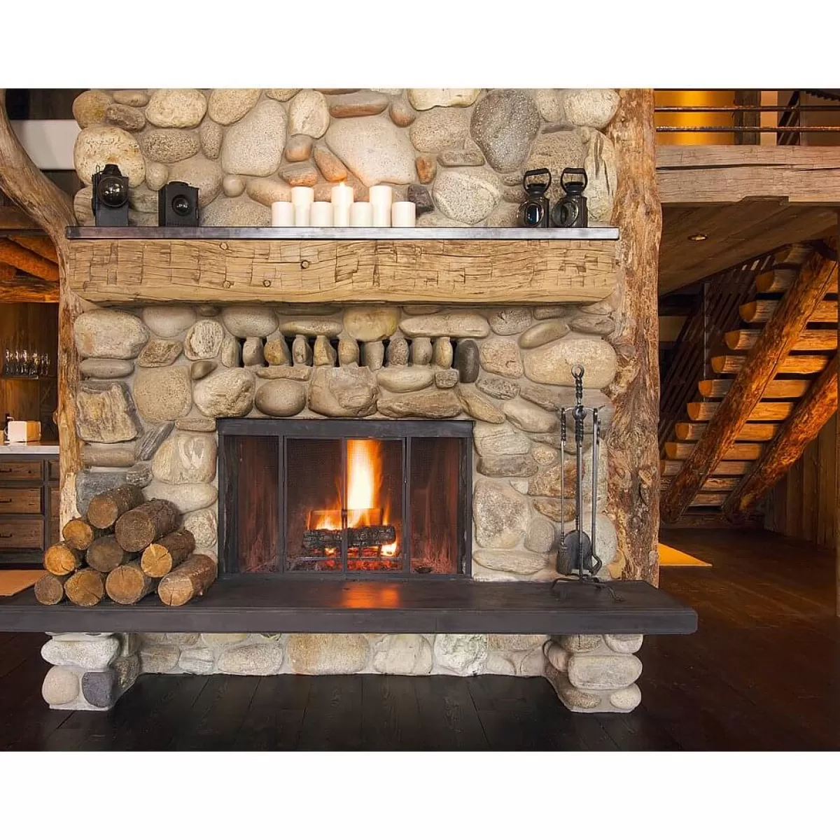 DecoWoerner Bannière En Bâche XXL "Cheminée Ouverte" En Bâche De Camion Difficilement Inflammable 300 X 400 Cm