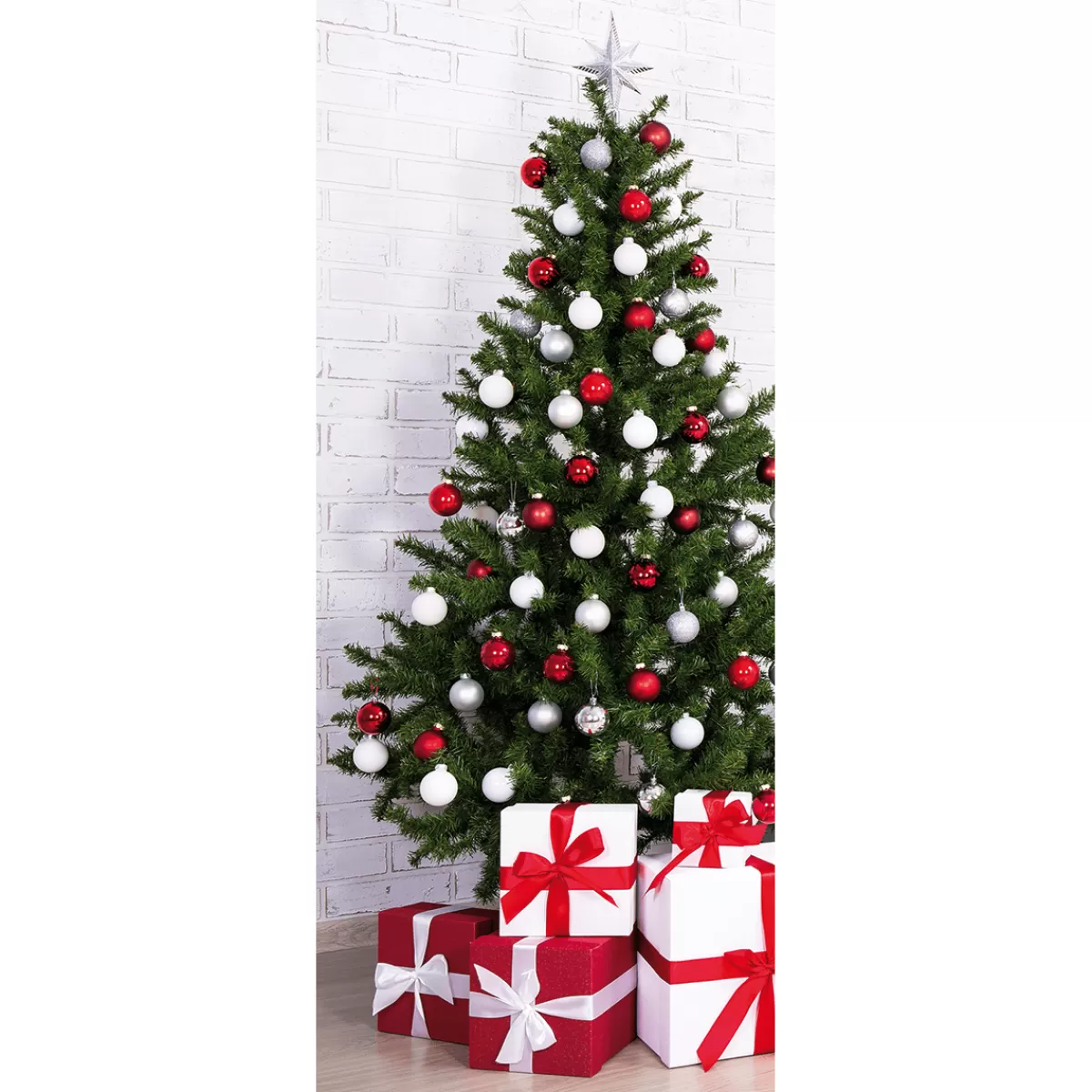 DecoWoerner Bannière En Tissu Difficilement Inflammable "Arbre De Noël En Rouge Et Blanc" En Tissu Pour Drapeau 75 X 180 Cm