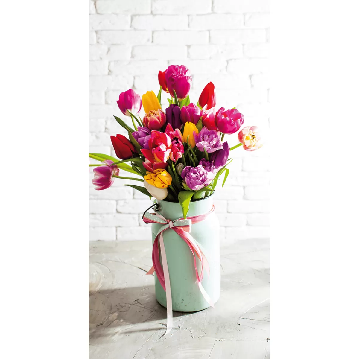 DecoWoerner Bannière En Tissu Difficilement Inflammable "bouquet De Tulipes Multicolore" En Tissu Pour Drapeau 100 X 200 Cm