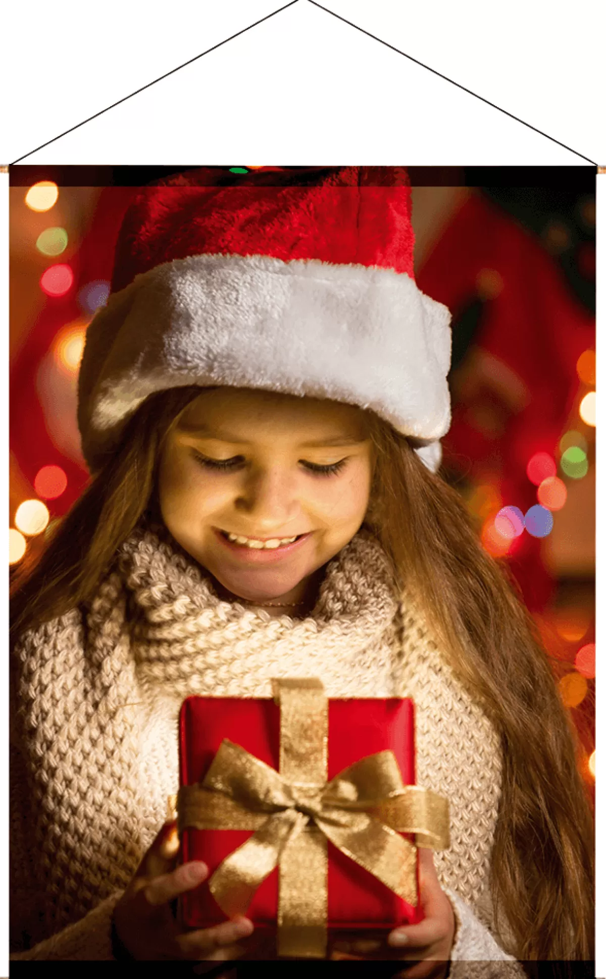 DecoWoerner Bannière En Tissu Difficilement Inflammable "Fillette Avec Cadeau De Noël" En Tissu Pour Drapeau 100 X 140 Cm