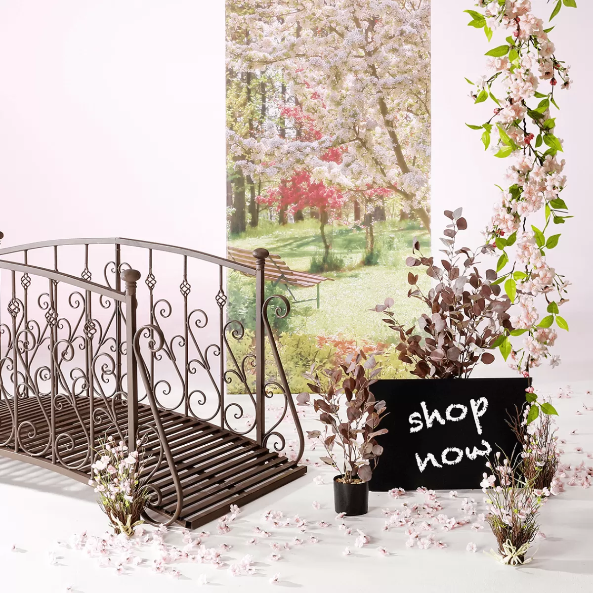 DecoWoerner Bannière En Tissu Ignifugé "Arbres En Fleurs Dans Le Parc" En Tissu Pour Drapeau 100 X 200 Cm