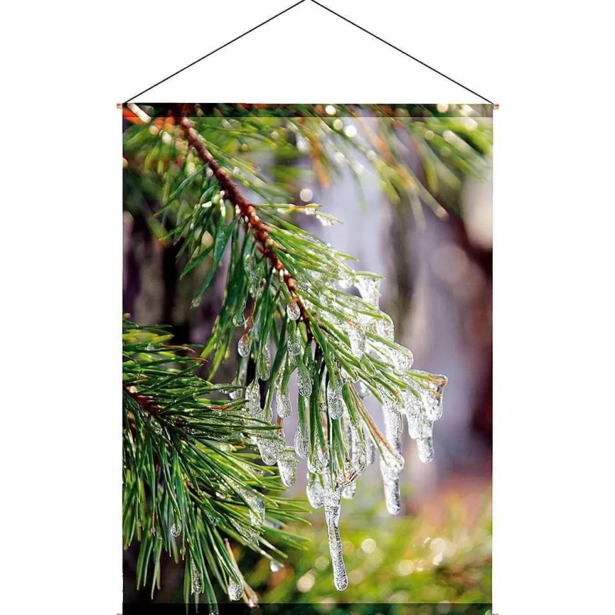 DecoWoerner Bannière En Tissu Ignifugé "Eisiger Tannenzweig" (branche De Sapin Glacée) En Tissu Pour Drapeau 100 X 140 Cm