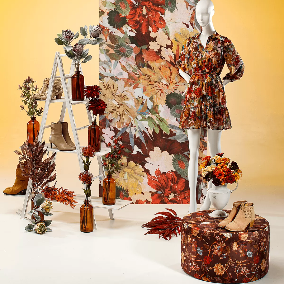 DecoWoerner Bannière En Tissu Ignifugé "Fleurs D'automne" En Tissu Pour Drapeau 75 X 180 Cm