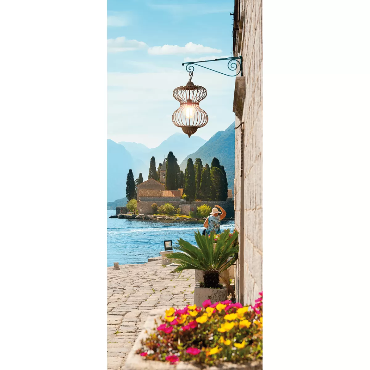 DecoWoerner Bannière En Tissu Ignifugé "Vue Sur Le Monastère" En Tissu Pour Drapeau 75 X 180 Cm