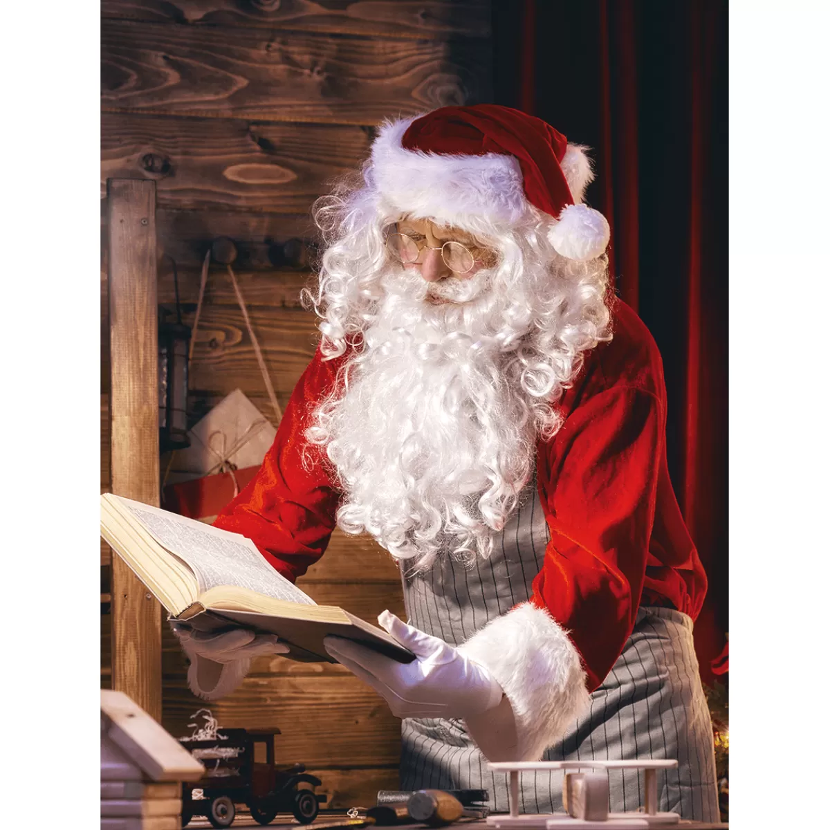 DecoWoerner Bannière En Tissu XL "Père Noël Avec Livre" En Tissu De Drapeau Difficilement Inflammable 150 X 200 Cm
