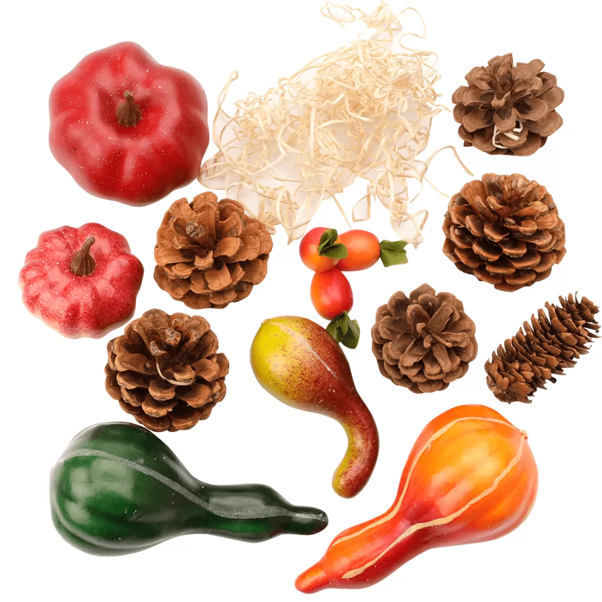 DecoWoerner Boîte Décorative "Mix Citrouille" Avec Pommes De Pin 20 X 15 X 6 Cm