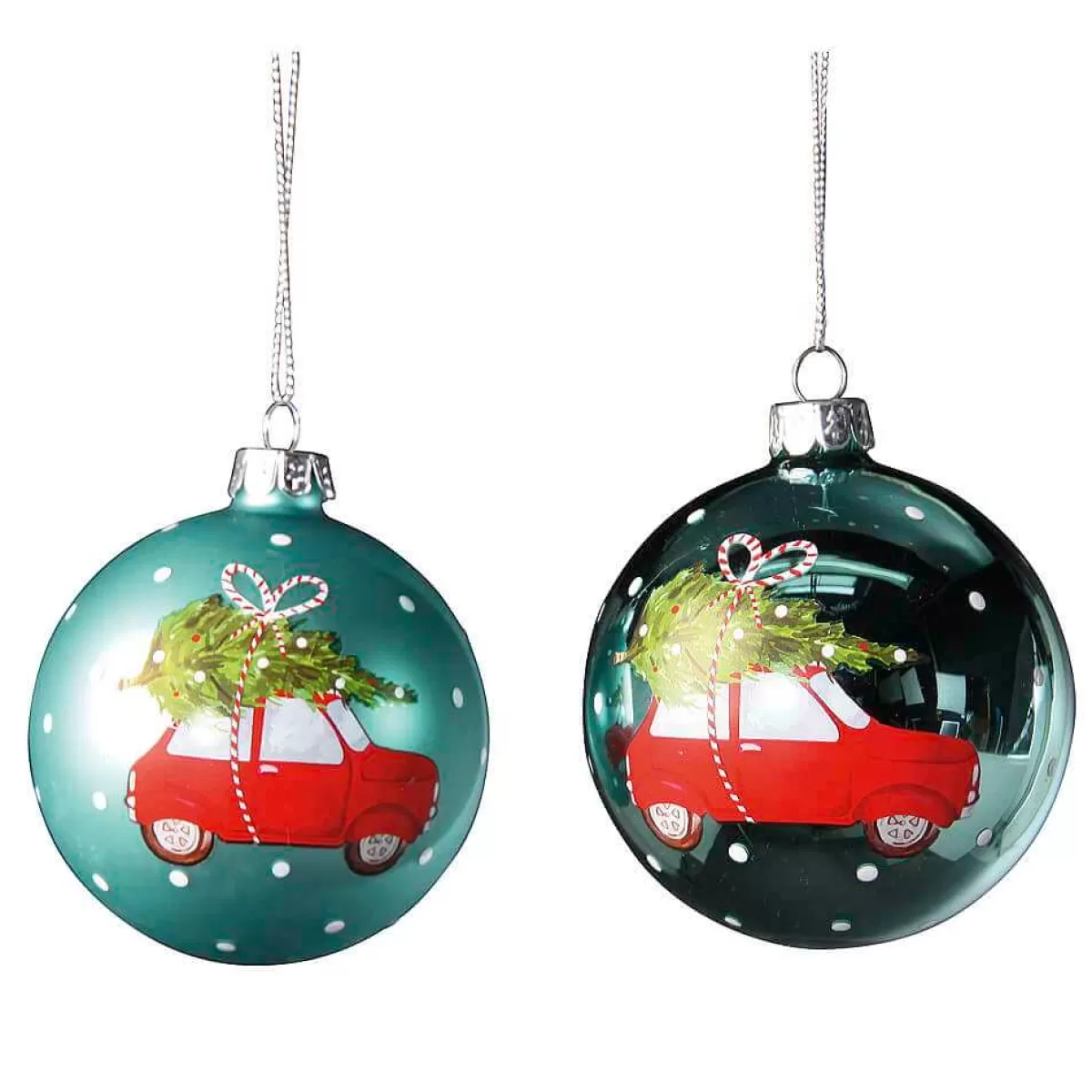 DecoWoerner Boule De Noël Voiture De Noël, 8 Cm, 2 Pces