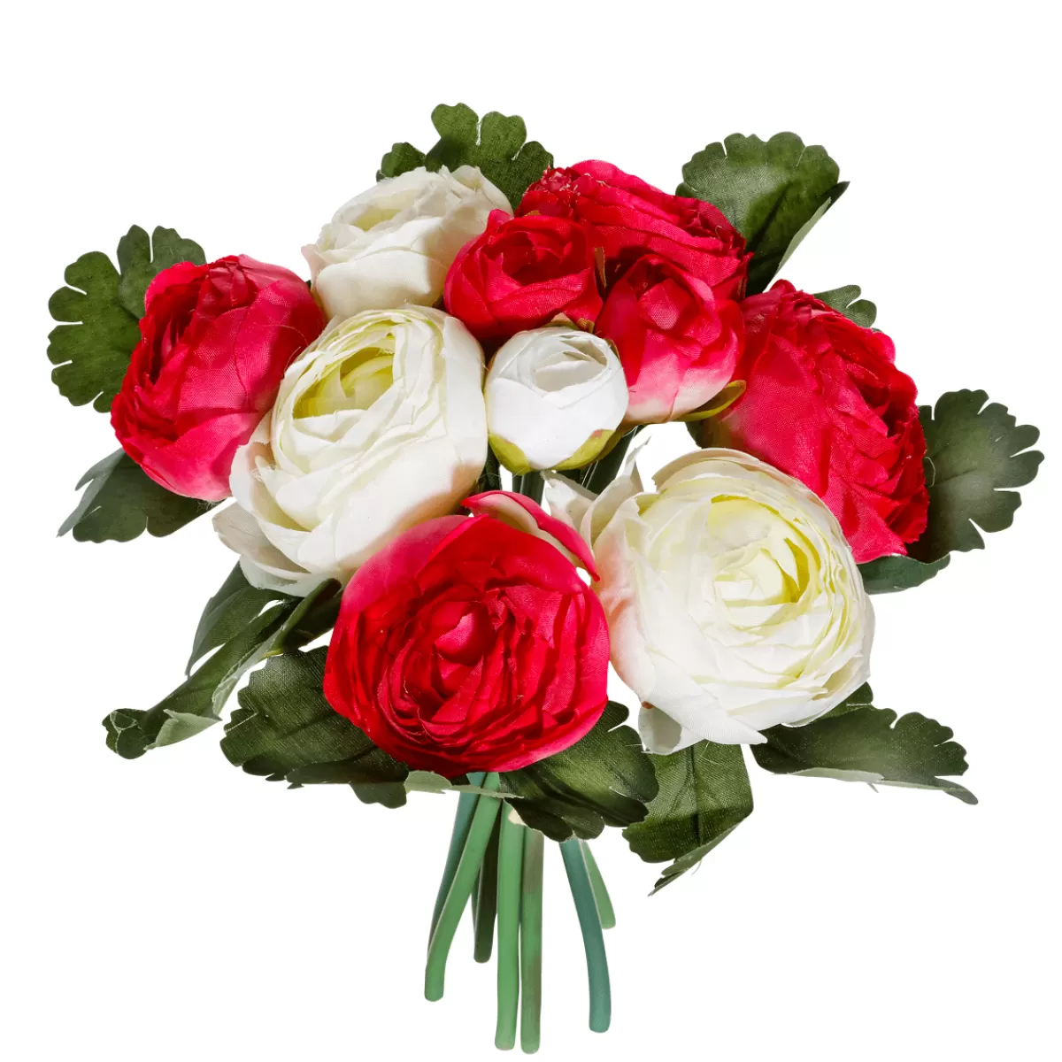 DecoWoerner Bouquet Artificiel De Renoncules Rouges, Blanches 16 X 16 X 24 Cm (l X L X H)