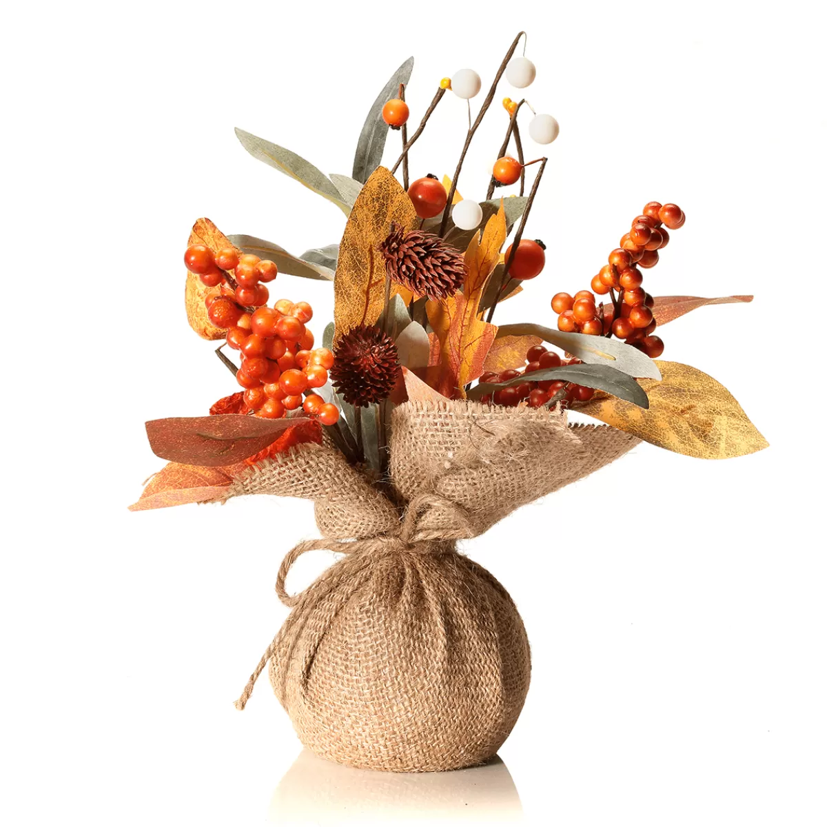 DecoWoerner Bouquet D'automne Artificiel Dans Pot En Jupe 10 X 26 Cm /brun