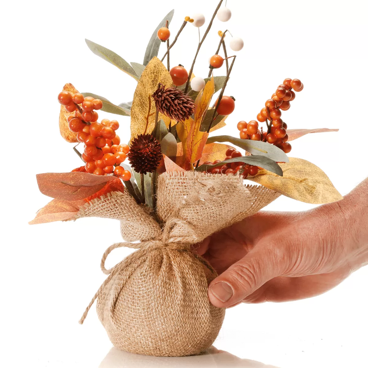 DecoWoerner Bouquet D'automne Artificiel Dans Pot En Jupe 10 X 26 Cm /brun