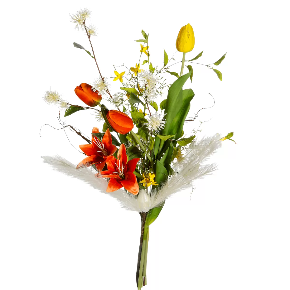 DecoWoerner Bouquet De Fleurs Artificielles Tulipes Mélange , Blanc, Jaune 75 Cm