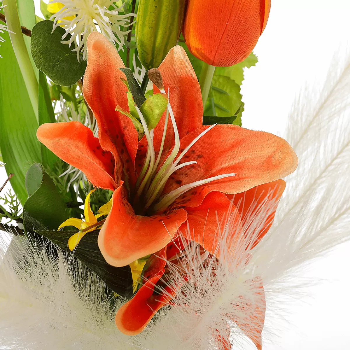 DecoWoerner Bouquet De Fleurs Artificielles Tulipes Mélange , Blanc, Jaune 75 Cm