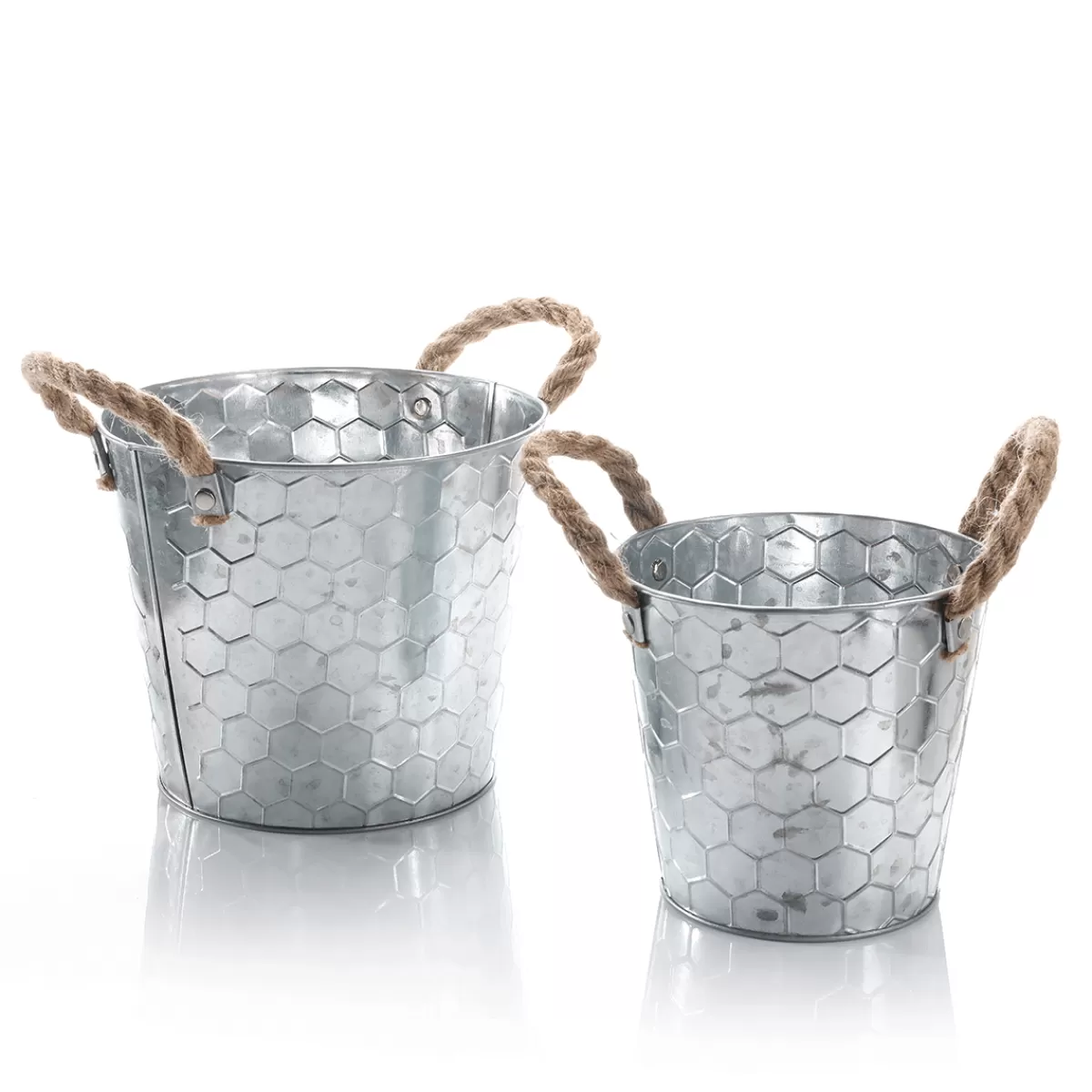 DecoWoerner Cache-pot En Zinc Avec Motif Nid D'abeille 14 & 17 Cm De Haut