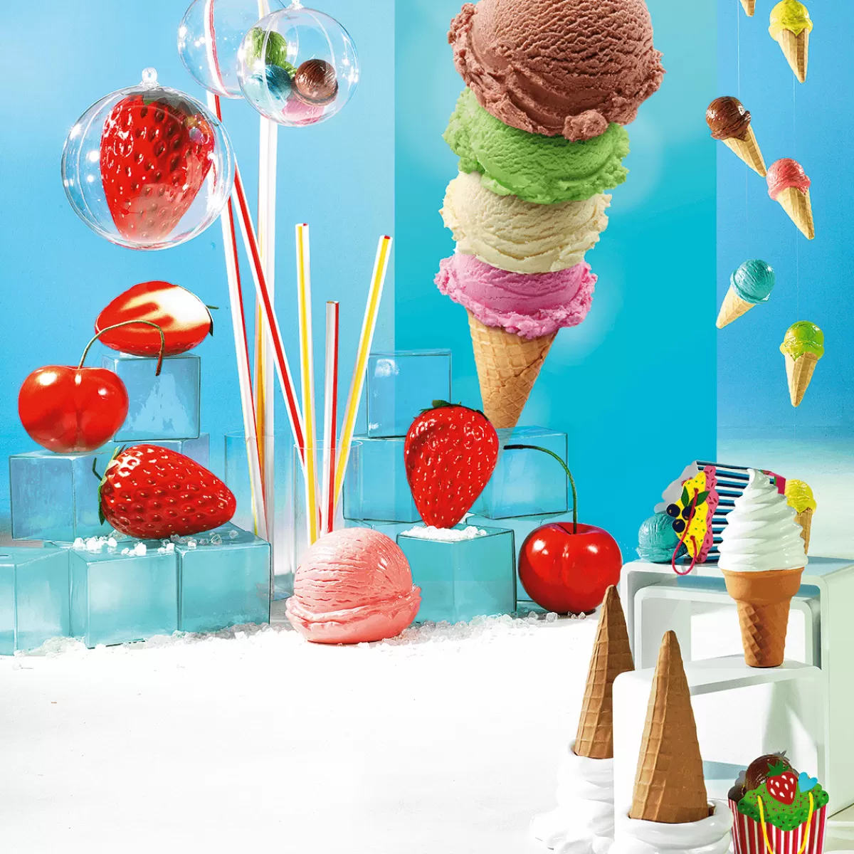 DecoWoerner Chaîne Déco Cornet De Glace Aliment Factice 220 Cm