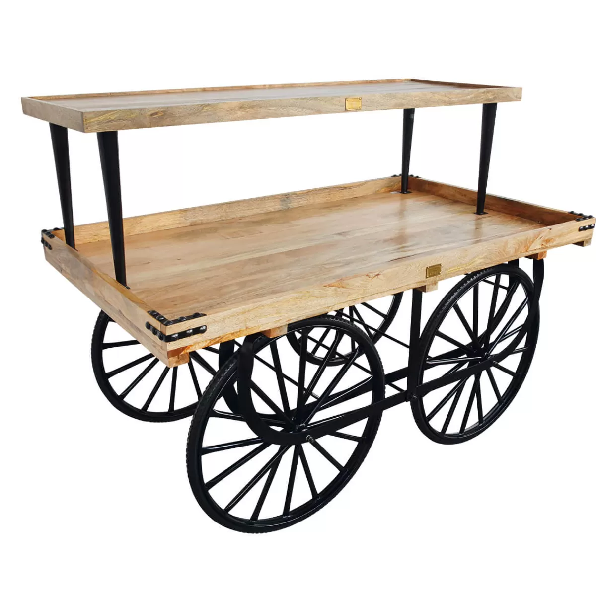 DecoWoerner Chariot De Marché Complet Avec Base, Corps Et Plateau En Bois De Manguier