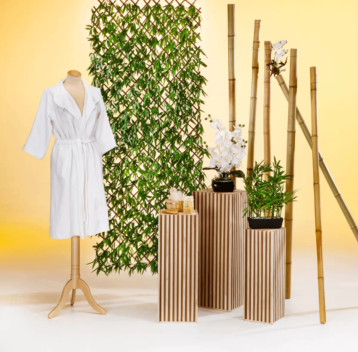 DecoWoerner Clôture Décorative Artificielle En Bambou Avec Feuilles 8 X 90 X 180 Cm