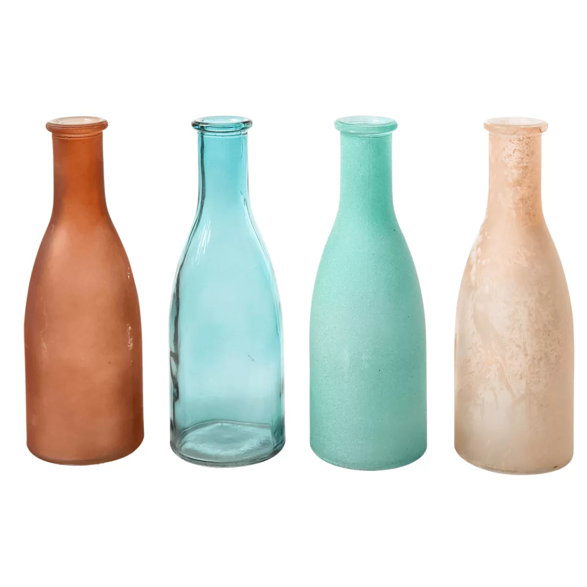 DecoWoerner Ensemble De Vases En Verre De 18 Cm De Haut, 4 Pcs., Bleu/beige