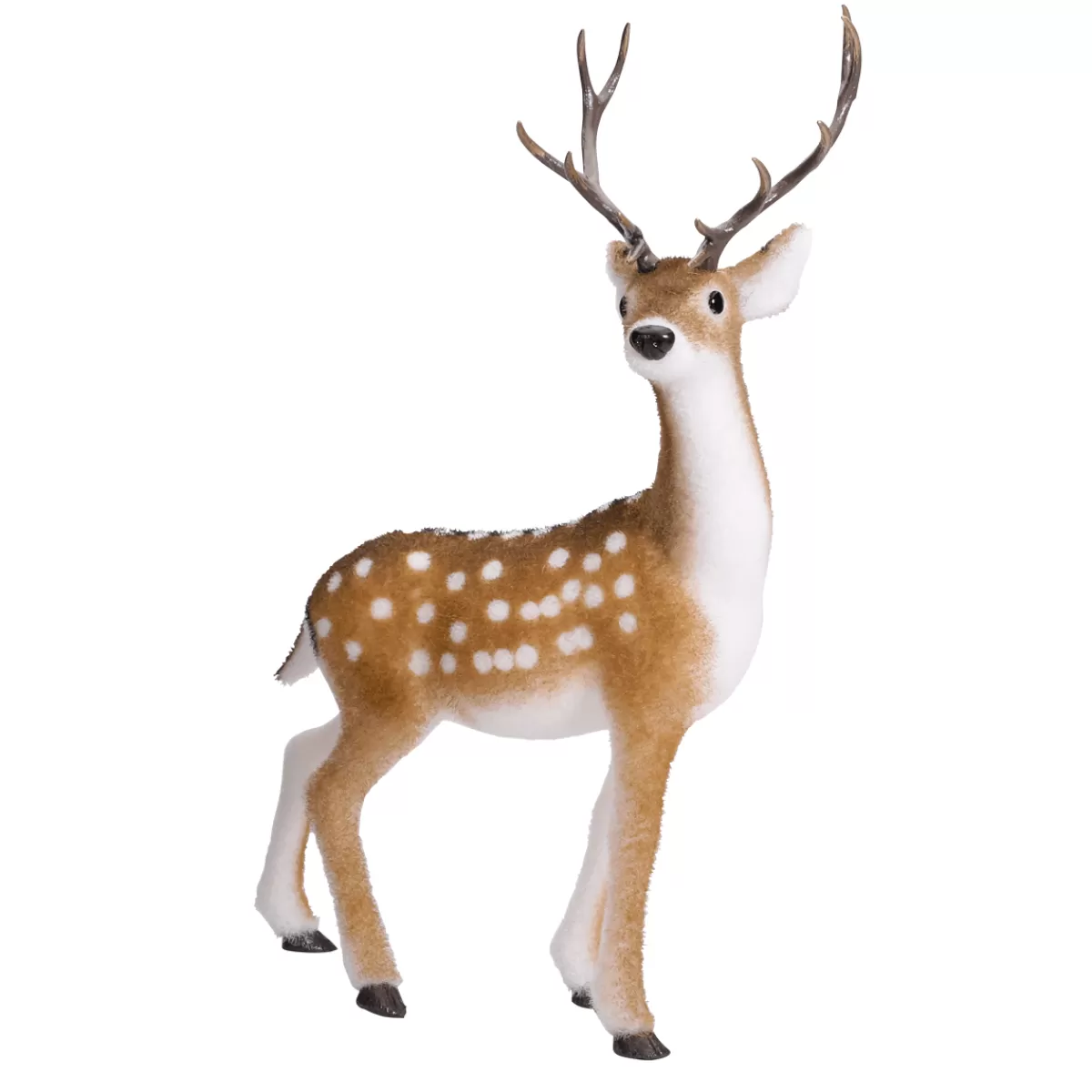 DecoWoerner Figurine Décorative Cerf Animal Avec Bois 27 X 18 X 56 Cm