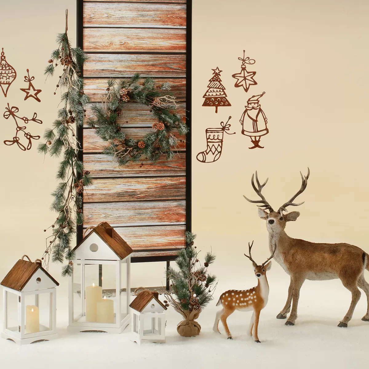 DecoWoerner Figurine Décorative Cerf Animal Avec Bois 27 X 18 X 56 Cm