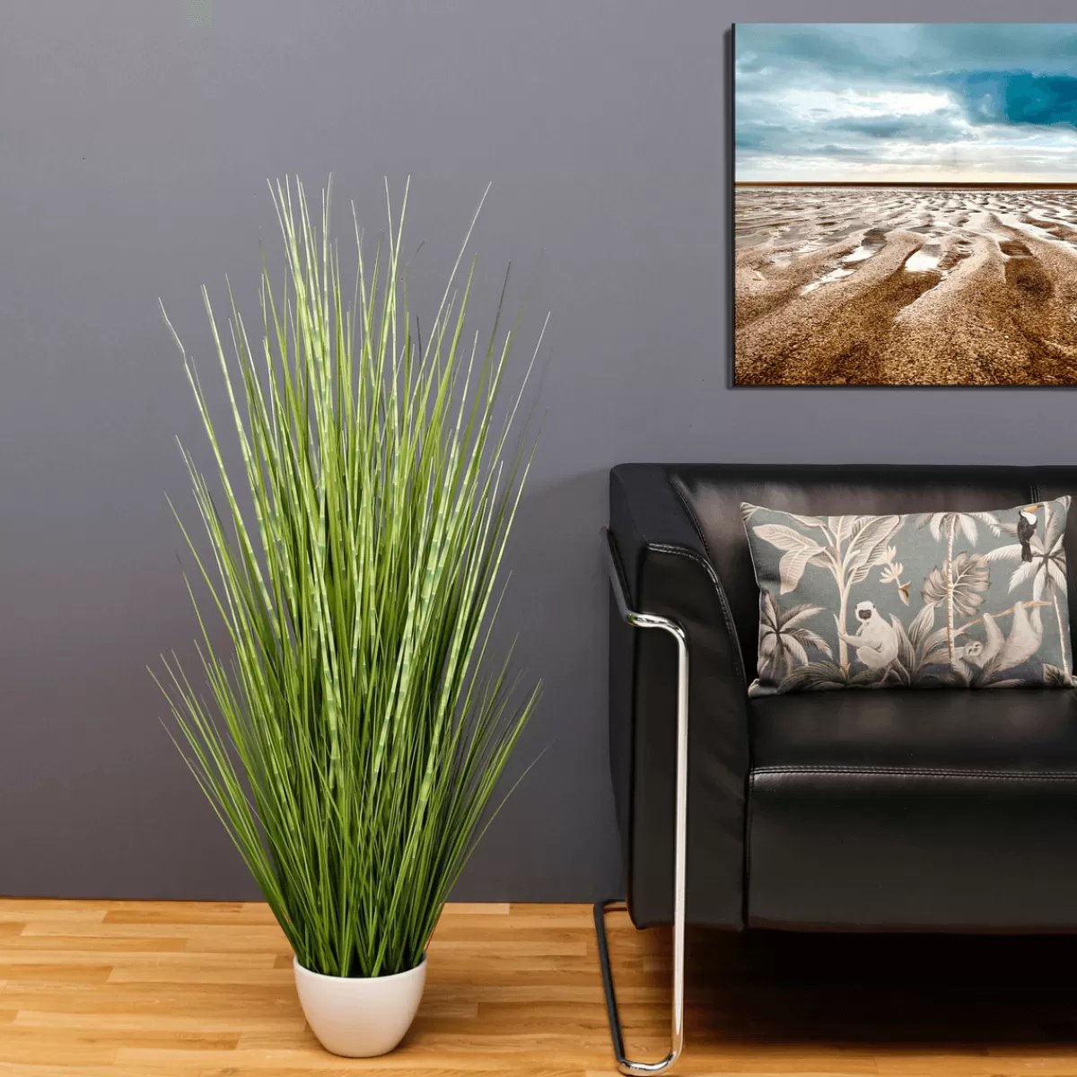 DecoWoerner Herbe Du Tigre Décorative XXL En Pot Blanc 120 Cm