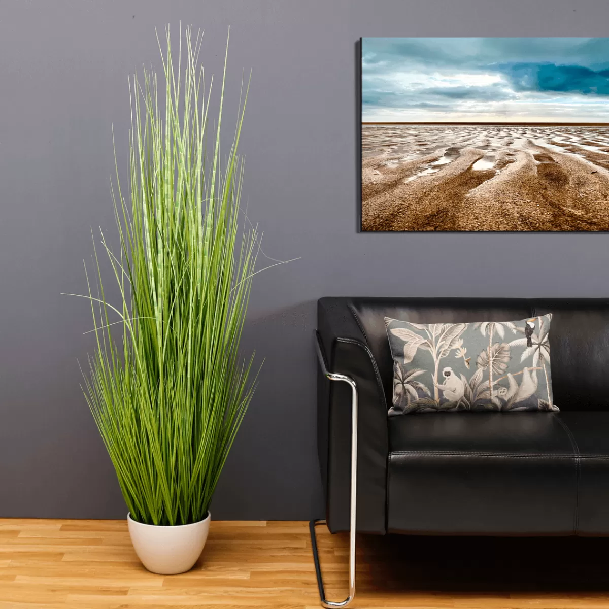 DecoWoerner Herbe Du Tigre Décorative XXL En Pot Blanc 150 Cm