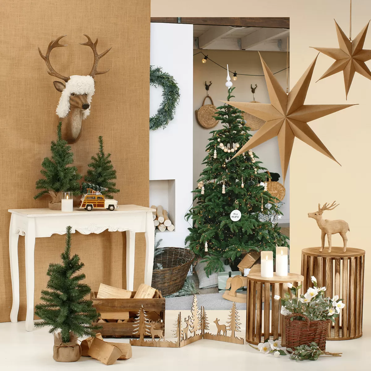 DecoWoerner Élan Décoratif Recouvert De Jute 30 X 9 X 32 Cm (L X L X H)