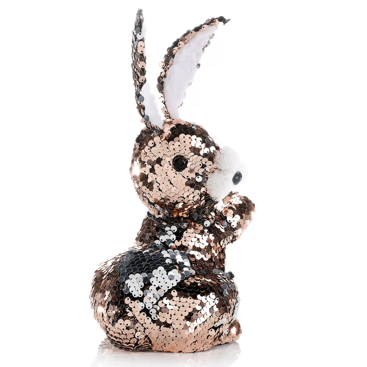 DecoWoerner Lapin De Pâques Décoratif Avec Paillettes Réversibles Cuivre Et , 21 Cm