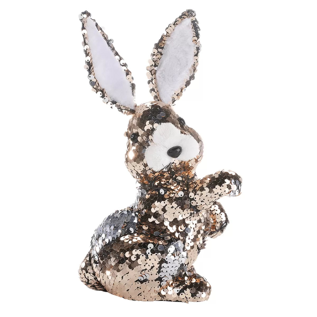 DecoWoerner Lapin De Pâques Décoratif Avec Paillettes Réversibles Cuivre Et , 21 Cm