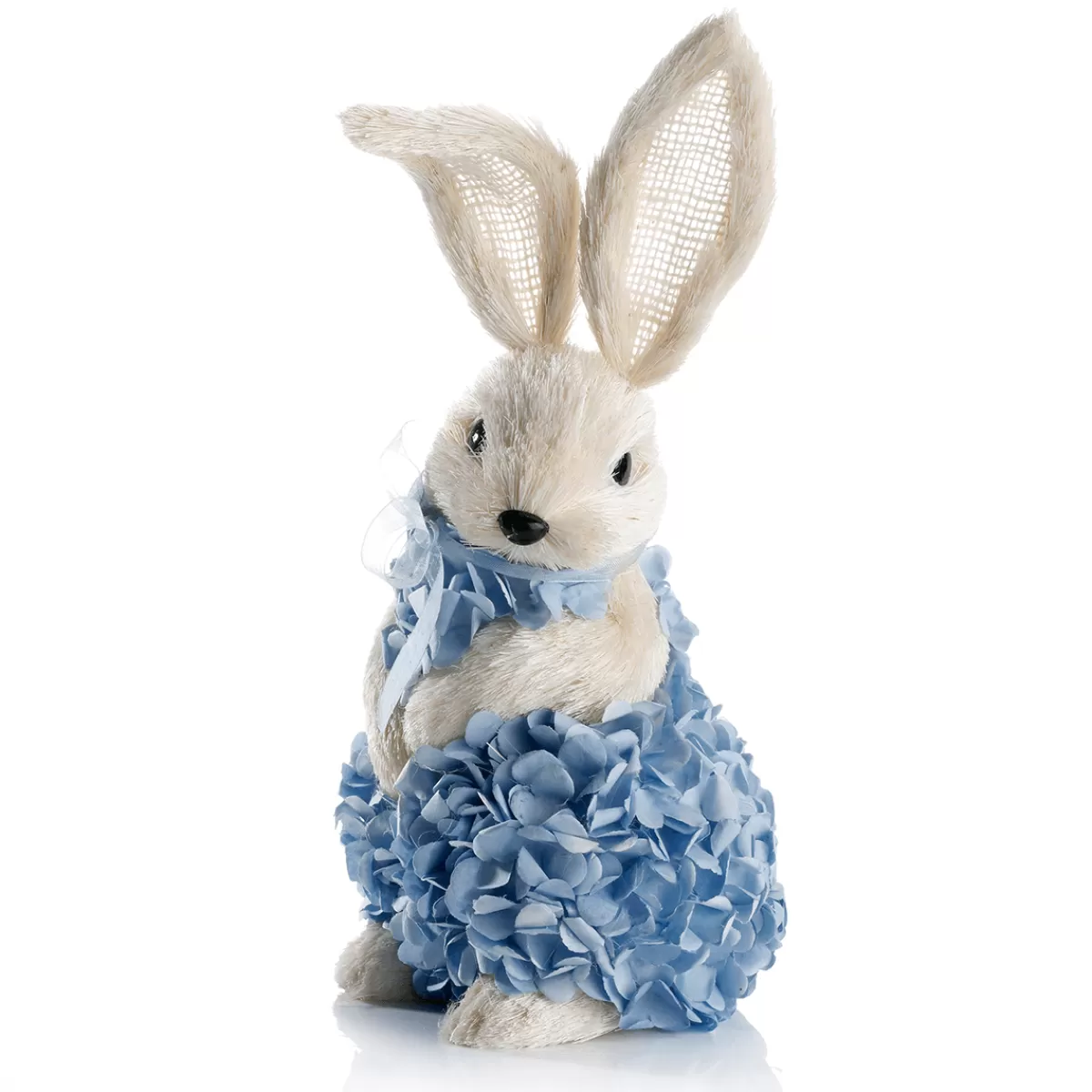DecoWoerner Lapin De Pâques Décoratif En Mousse Dure Et Sisal Avec Robe Hortensia e 30 Cm