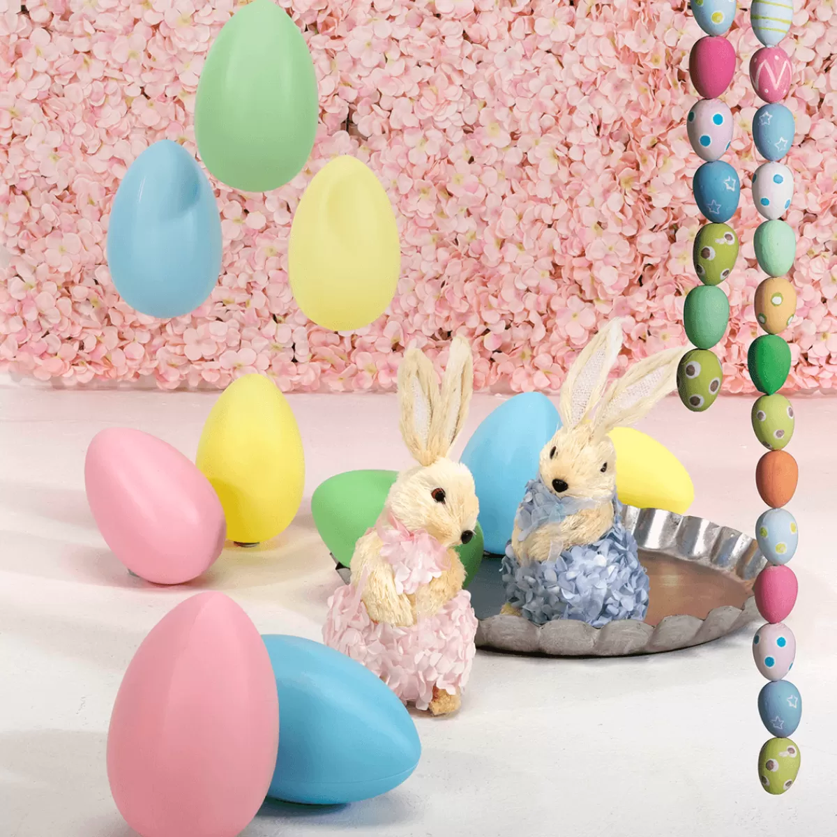 DecoWoerner Lapin De Pâques Décoratif En Mousse Dure Et Sisal Avec Robe Hortensia e 30 Cm