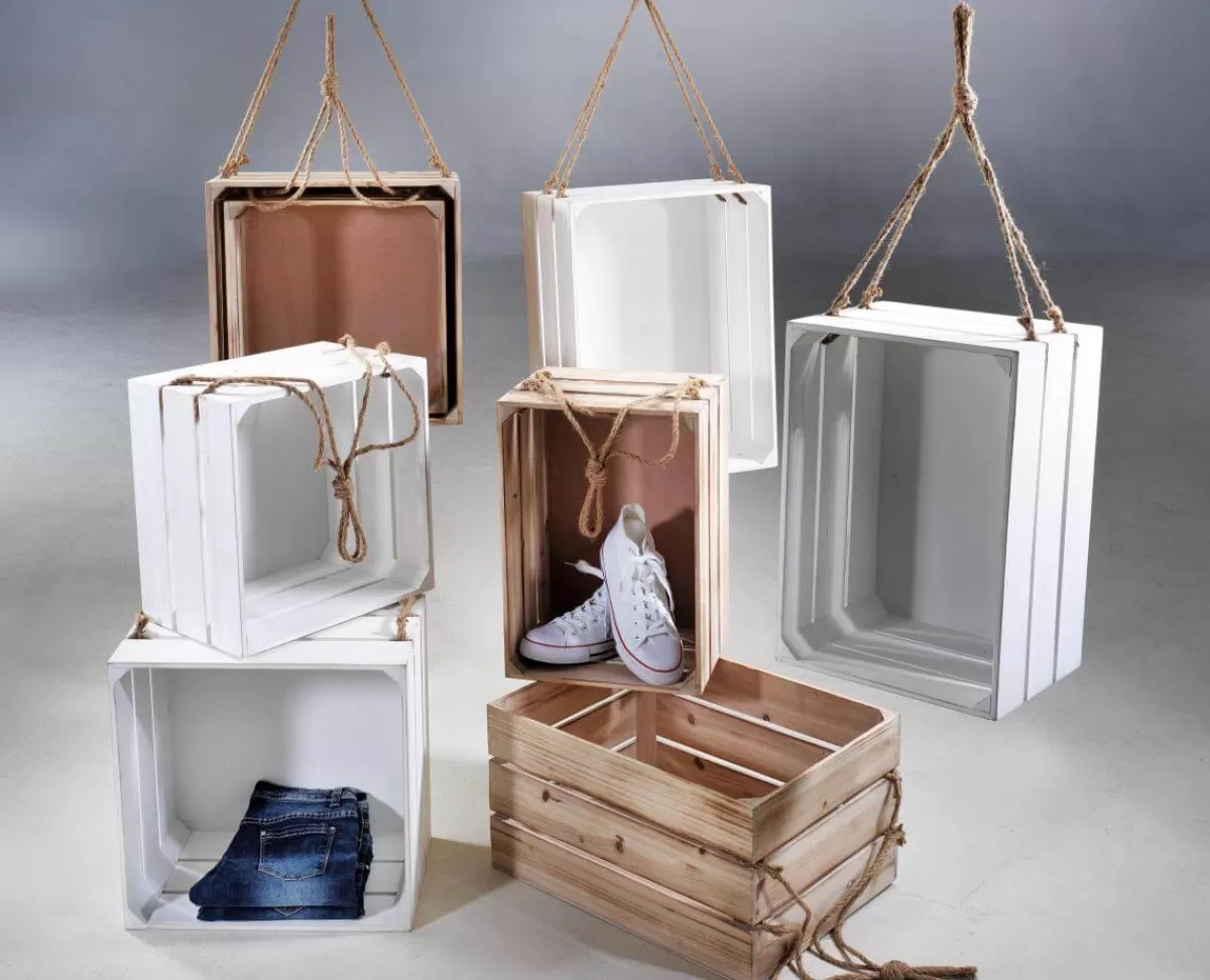 DecoWoerner Lot De Caisses En Bois, Lot De 2, 43/48 Cm hes