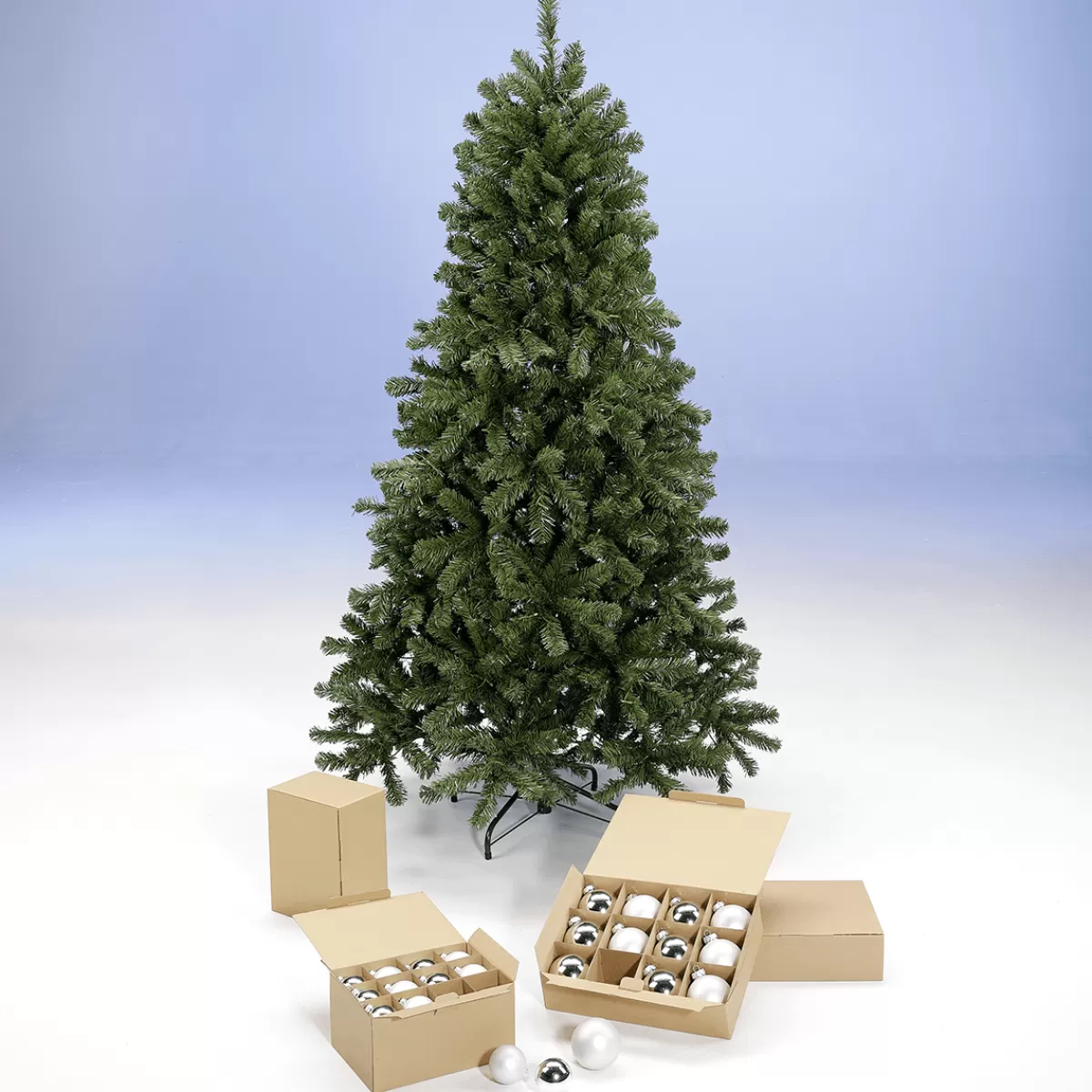 DecoWoerner Pack économique Sapin De Noël 210 Cm, Boules En Verre Et Guirlande Lumineuse Incluses
