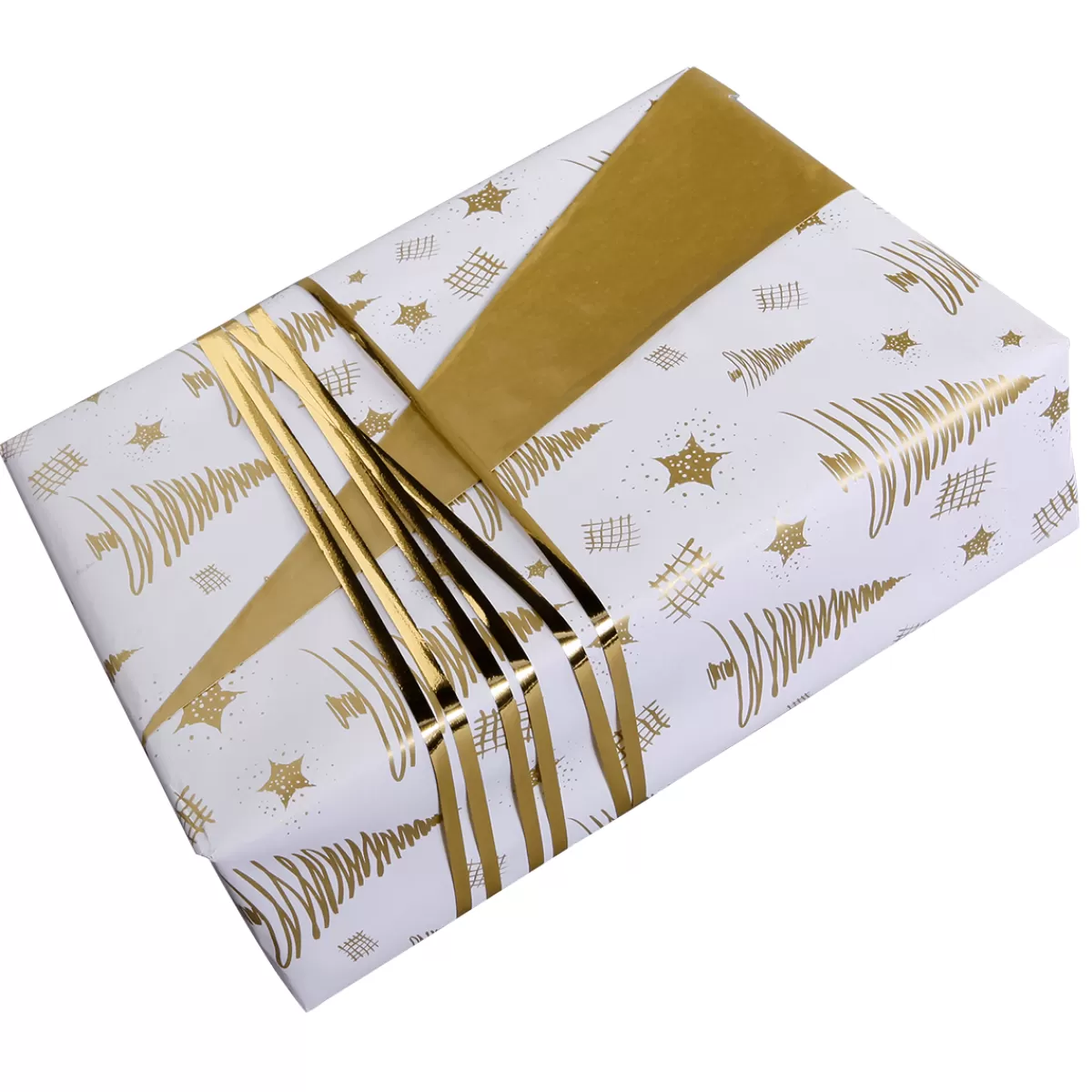 DecoWoerner Papier Cadeau De Noël Durable Double Face Avec Sapins & étoiles Dés - Rouleau De Papier Cadeau De 50 M