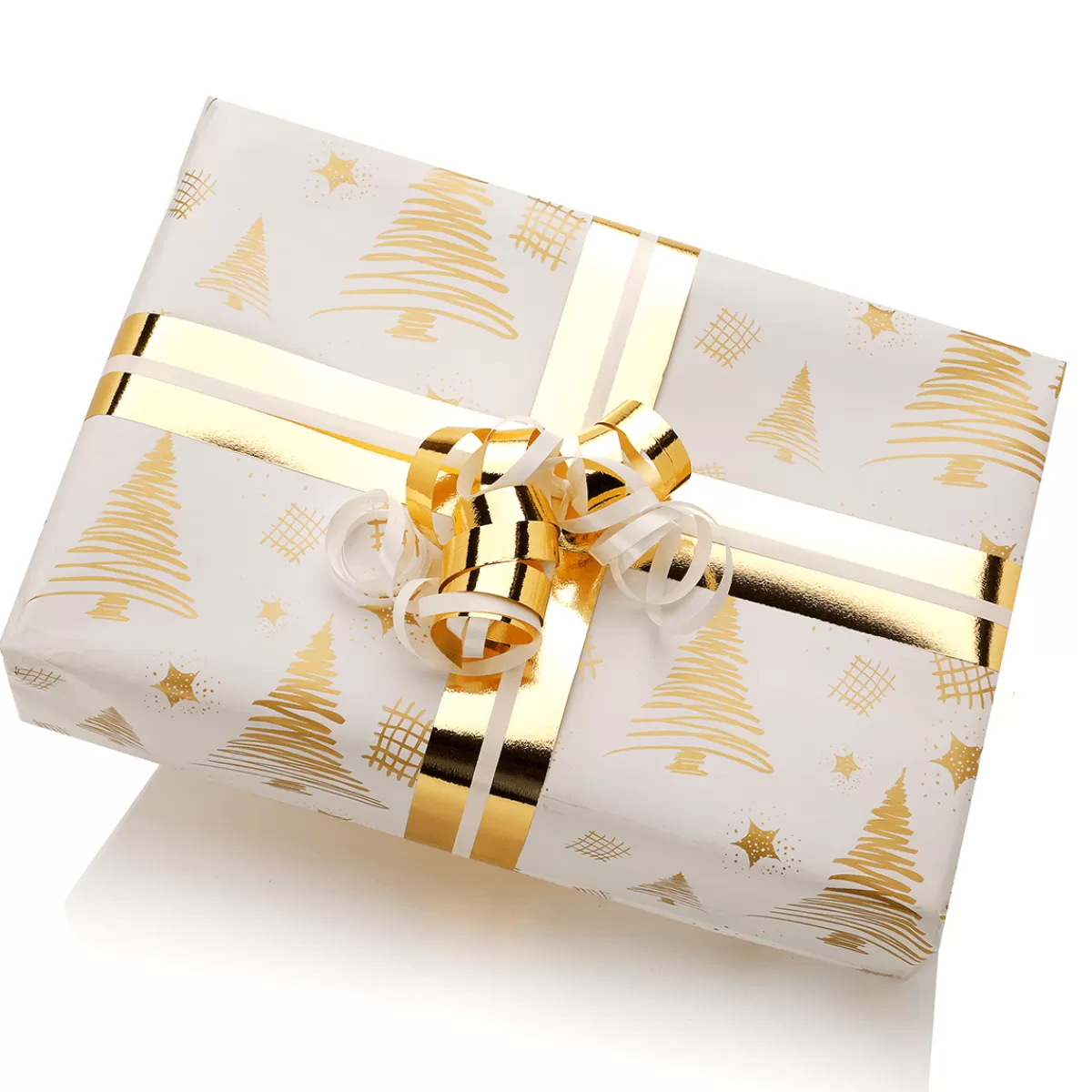 DecoWoerner Papier Cadeau De Noël Durable Double Face Avec Sapins & étoiles Dés - Rouleau De Papier Cadeau De 50 M