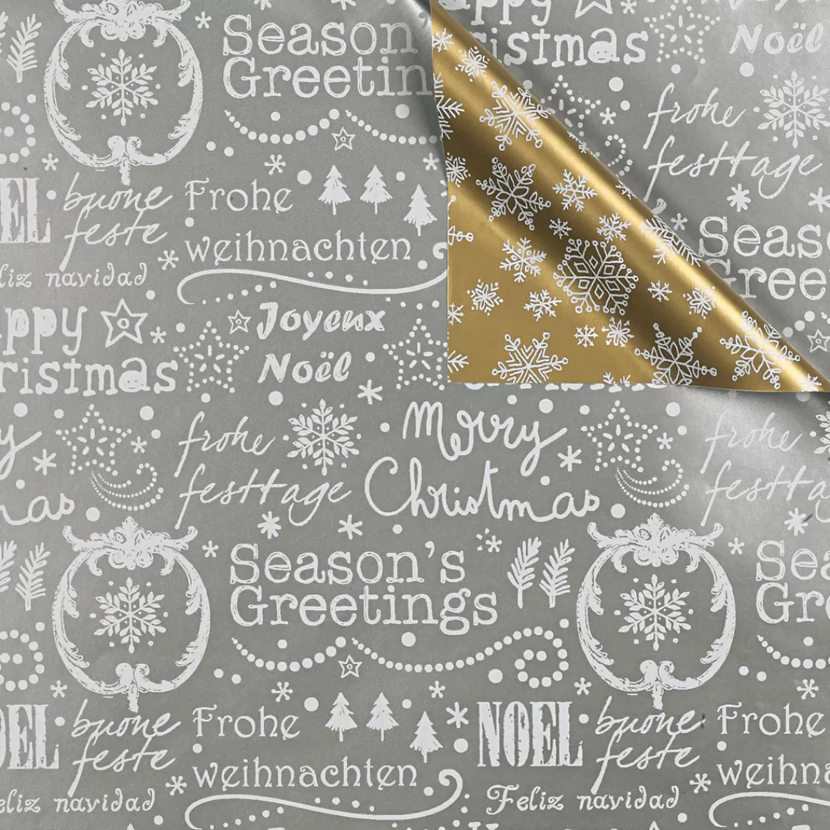 DecoWoerner Papier Cadeau Double Face & Argent Avec Symboles De Noël - 50 M De Papier Cadeau En Rouleau