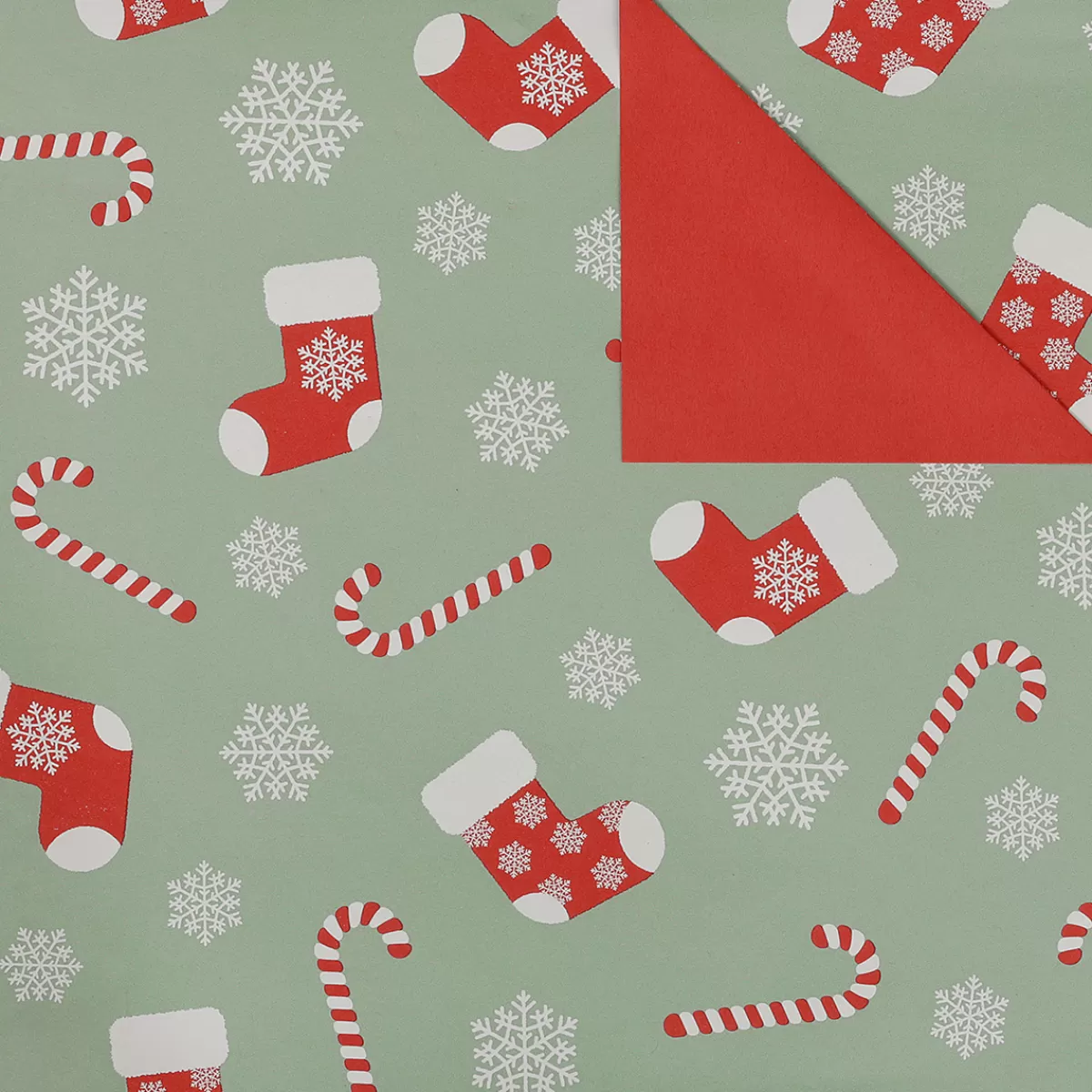 DecoWoerner Papier Cadeau Double Face Sucres D'orge Et Chaussettes, Menthe / Rouge