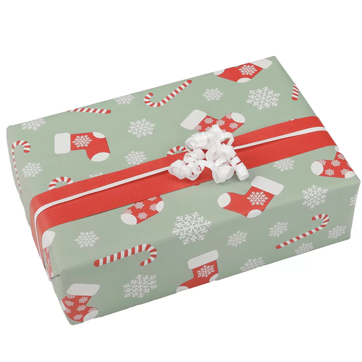 DecoWoerner Papier Cadeau Double Face Sucres D'orge Et Chaussettes, Menthe / Rouge