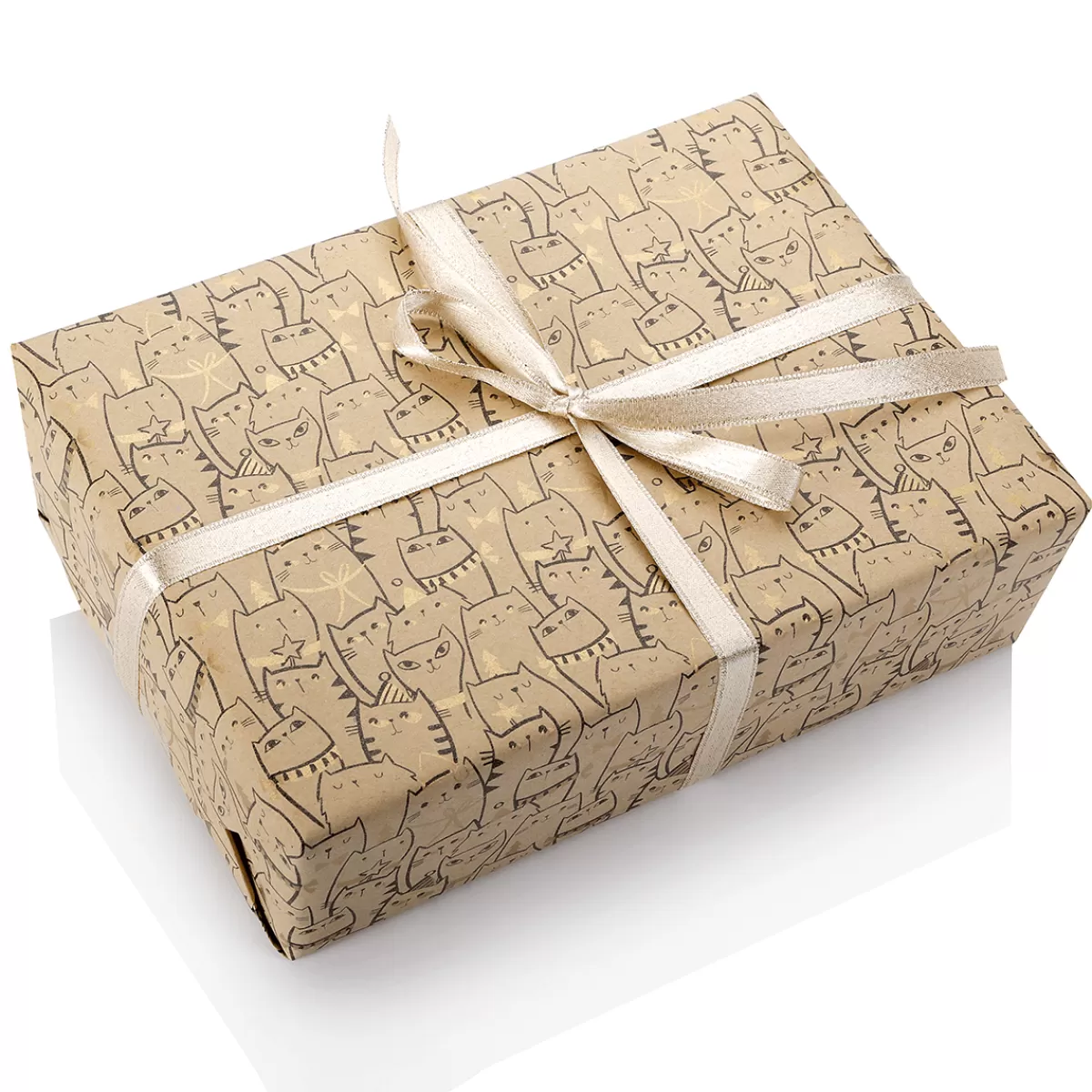 DecoWoerner Papier Kraft Recyclé Avec Chats & Détails Dorés - Rouleau De 50 M De Papier Cadeau