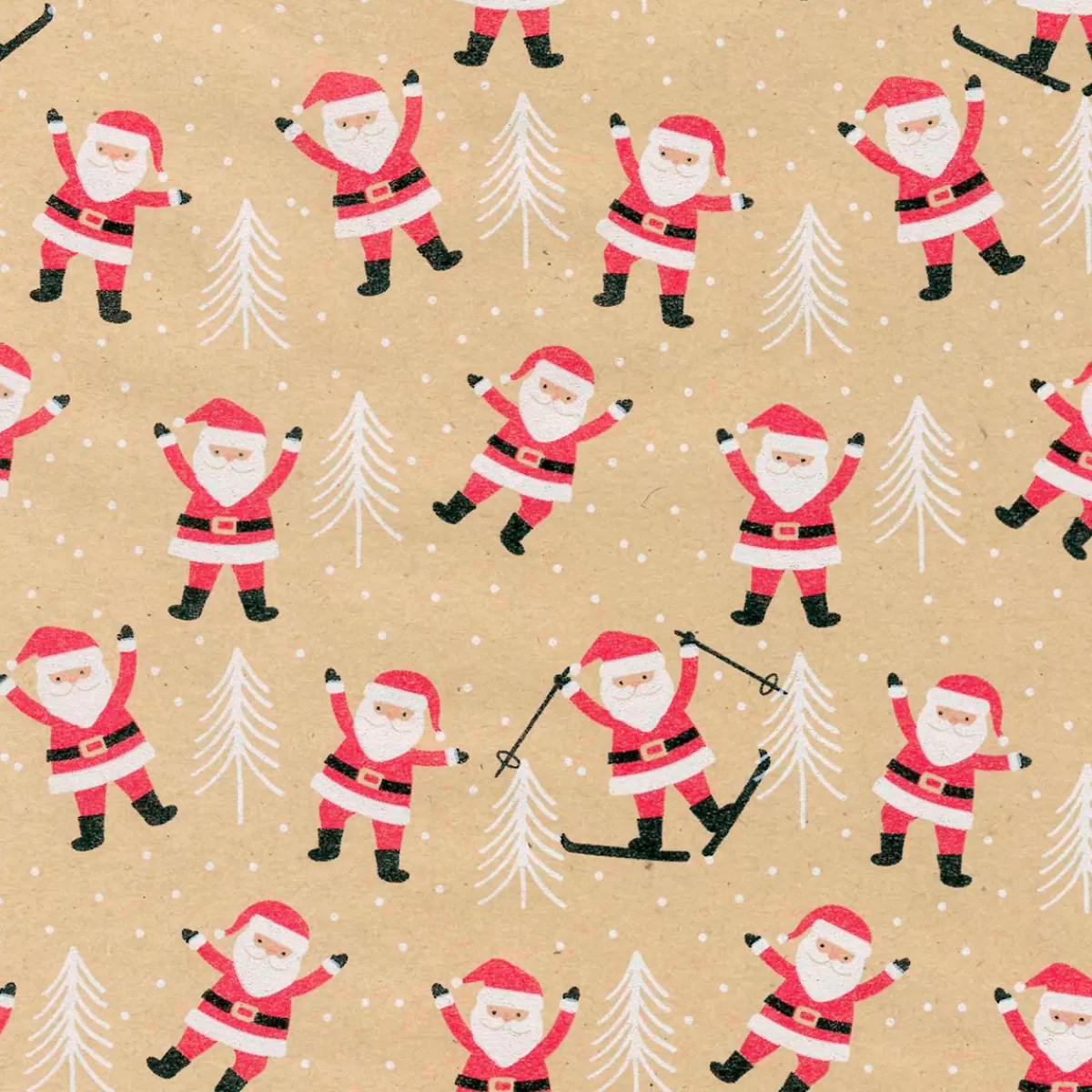 DecoWoerner Papier Kraft Recyclé Avec Père Noël Et Sapins Blancs - Rouleau De 50 M De Papier Cadeau