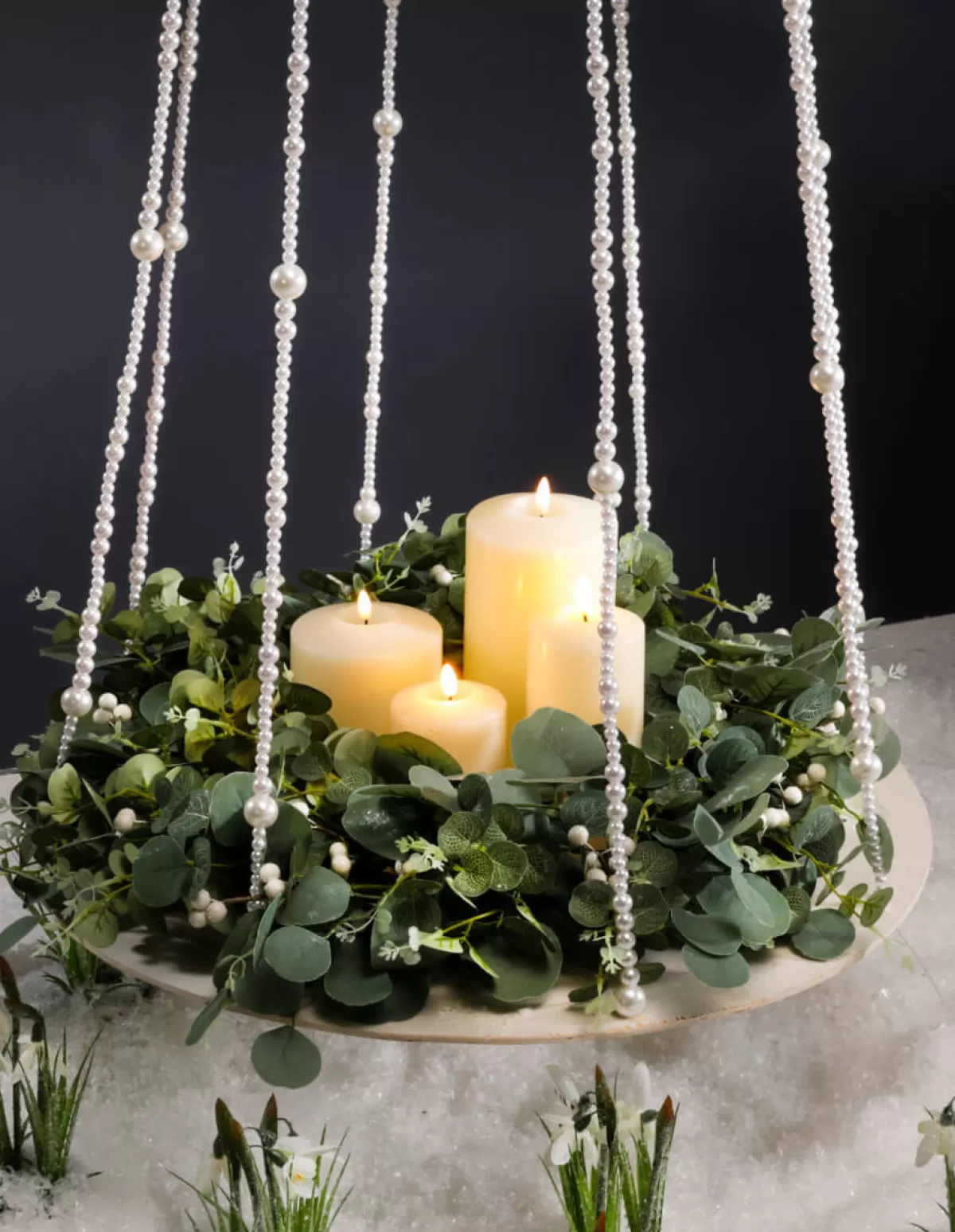 DecoWoerner Plateau Suspendu Avec Chaînes De Perles, Ø 60 Cm, Long. 170 Cm