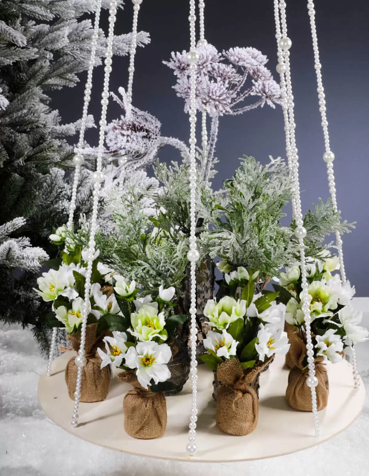 DecoWoerner Plateau Suspendu Avec Chaînes De Perles, Ø 60 Cm, Long. 170 Cm