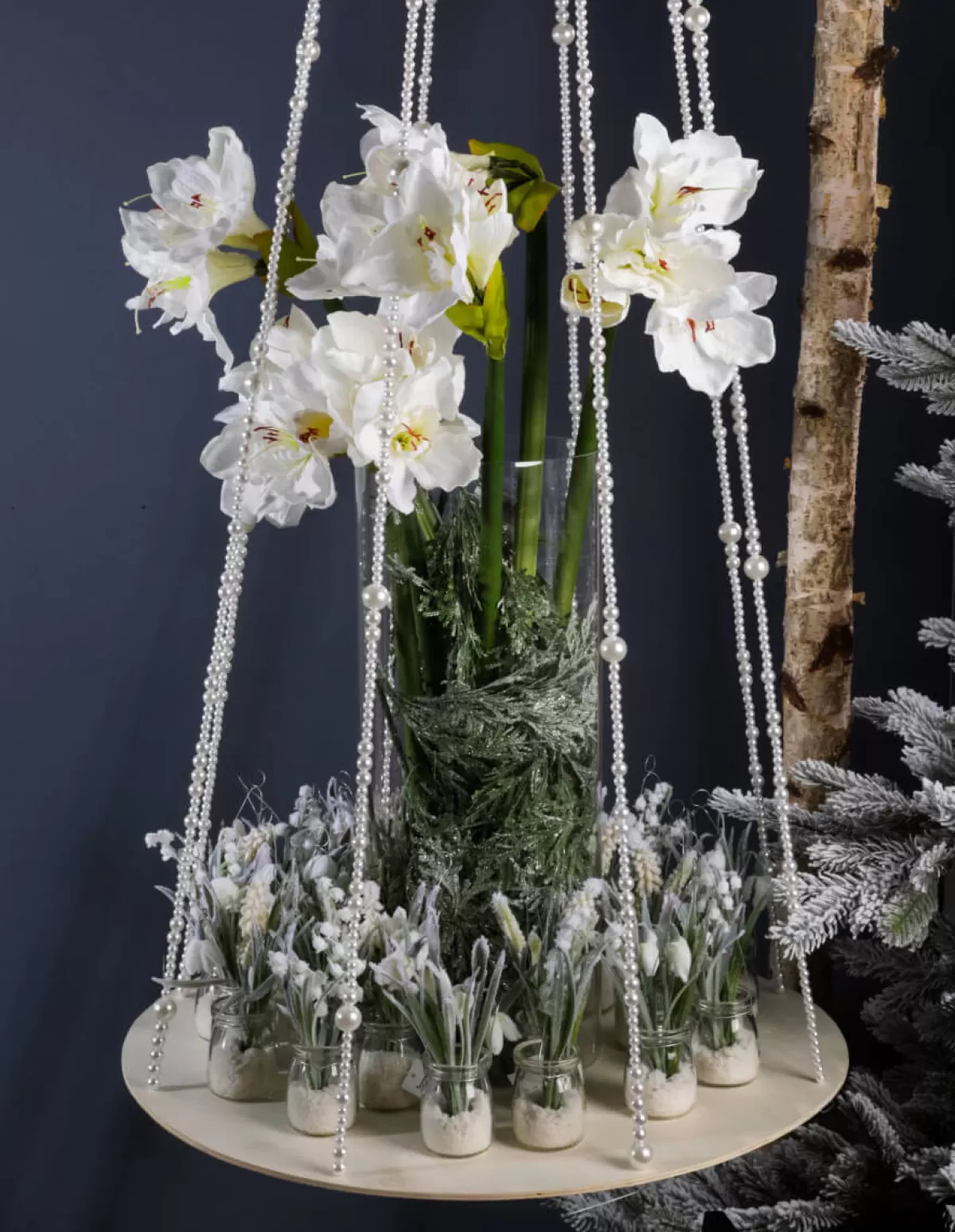 DecoWoerner Plateau Suspendu Avec Chaînes De Perles, Ø 60 Cm, Long. 170 Cm