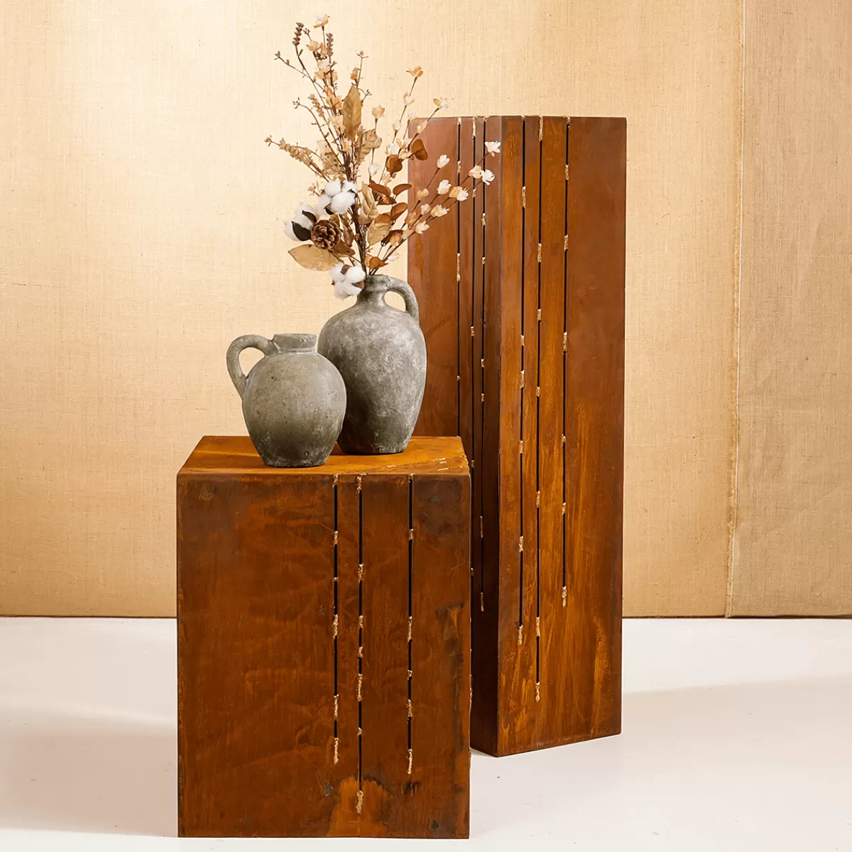 DecoWoerner Podium Décoratif Surface Rouille Noble Patine Brune 100 Cm De Haut