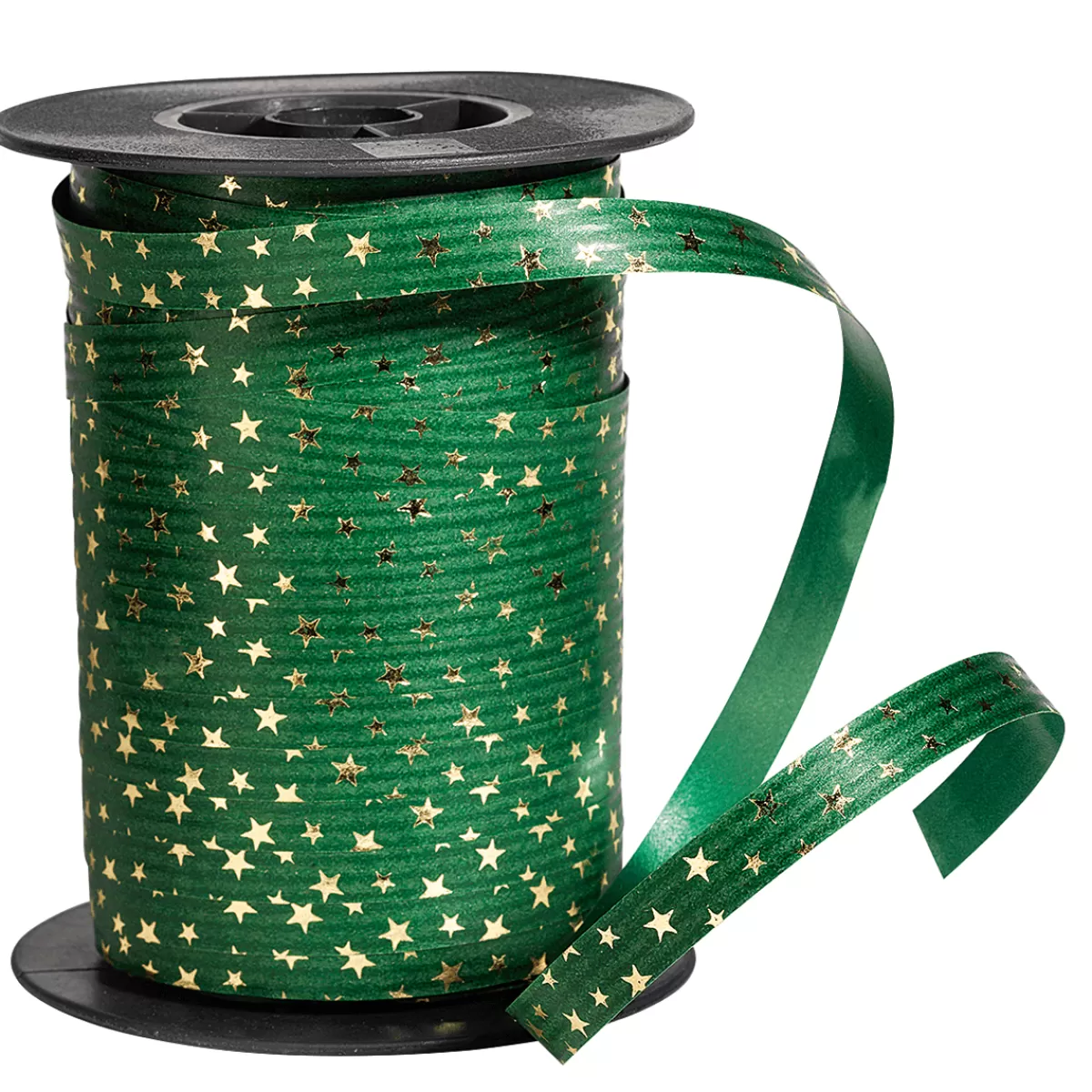 DecoWoerner Ruban Poly à Friser "Étoiles", 10 Mm, 100 M, Sapin