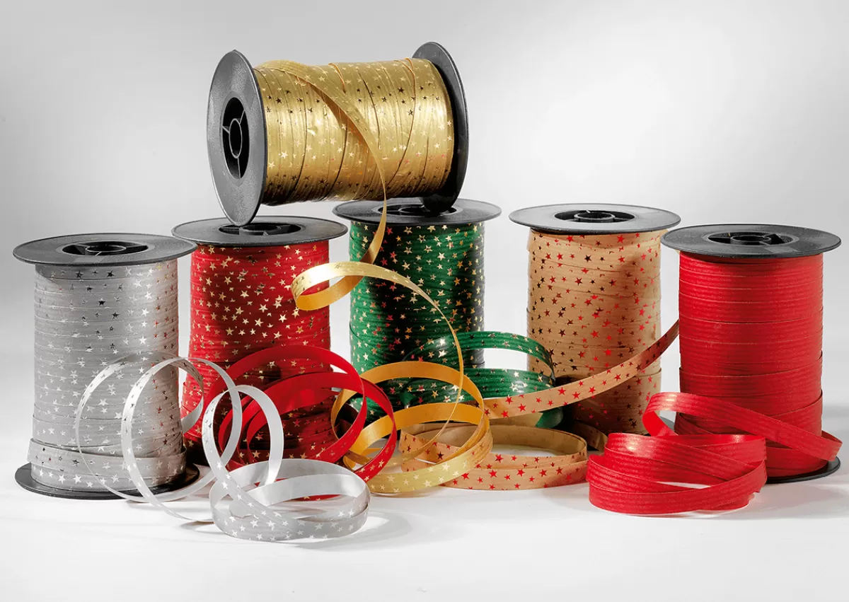 ruban_poly__friser_toiles_10_mm_100_m_vert_sapin_3.webp DecoWoerner Ruban Poly à Friser "Étoiles", 10 Mm, 100 M, Sapin