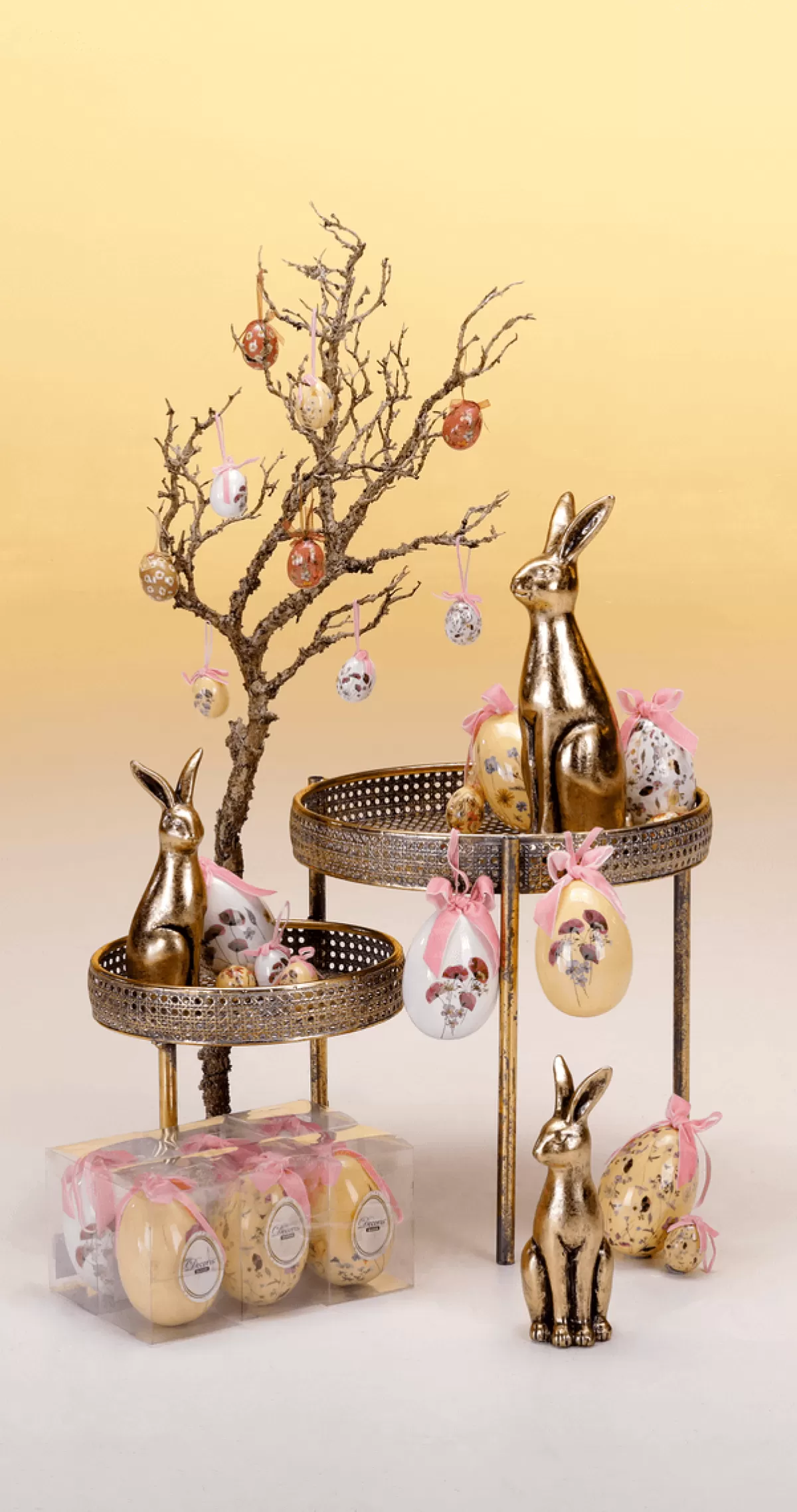 DecoWoerner Set D'oeufs De Pâques à Suspendre En Mousse, Avec Motif Floral Et Noeud 8pcs.