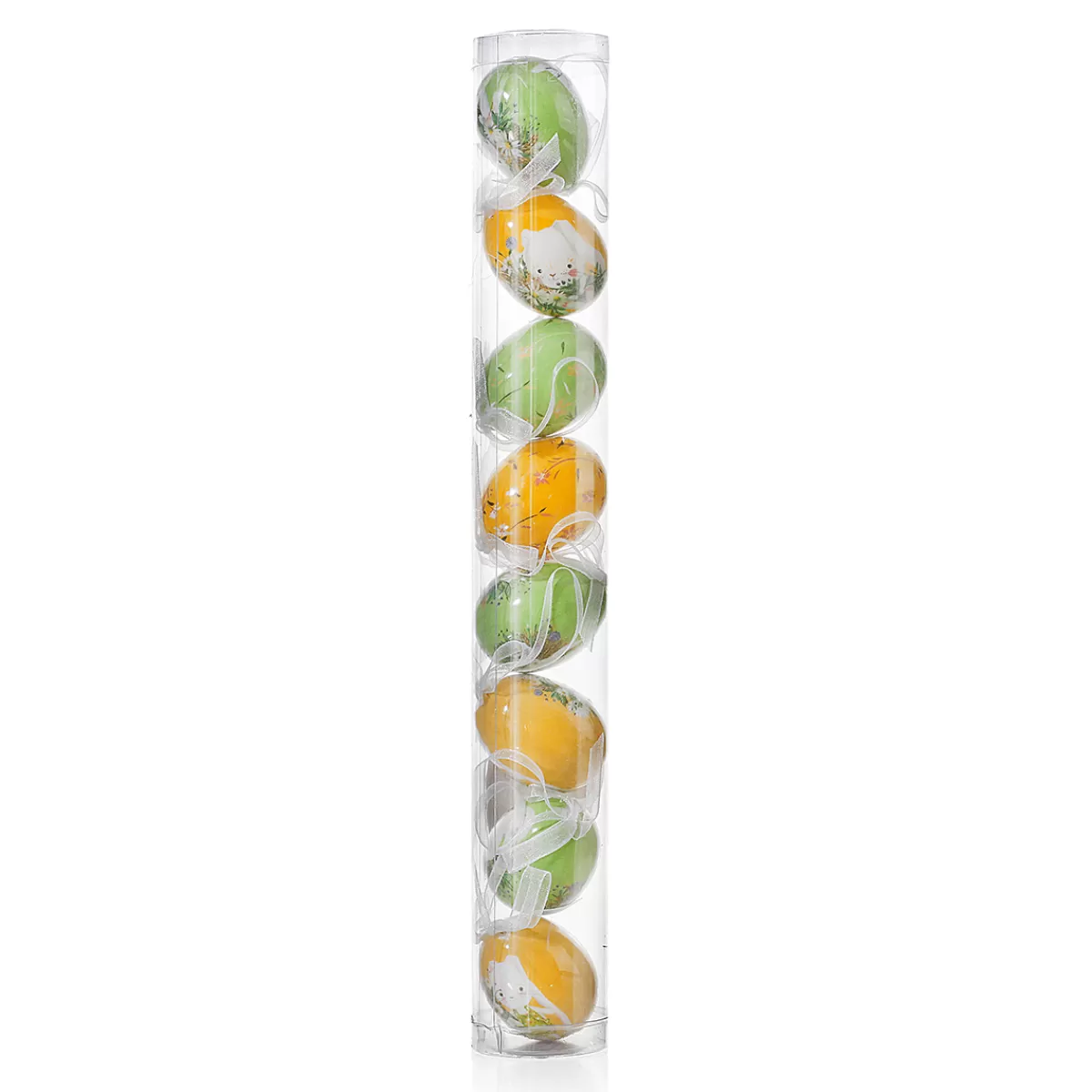 DecoWoerner Set D'oeufs De Pâques à Suspendre En Mousse, Jaune Avec Motif De Lapin Et Noeud 8pcs.