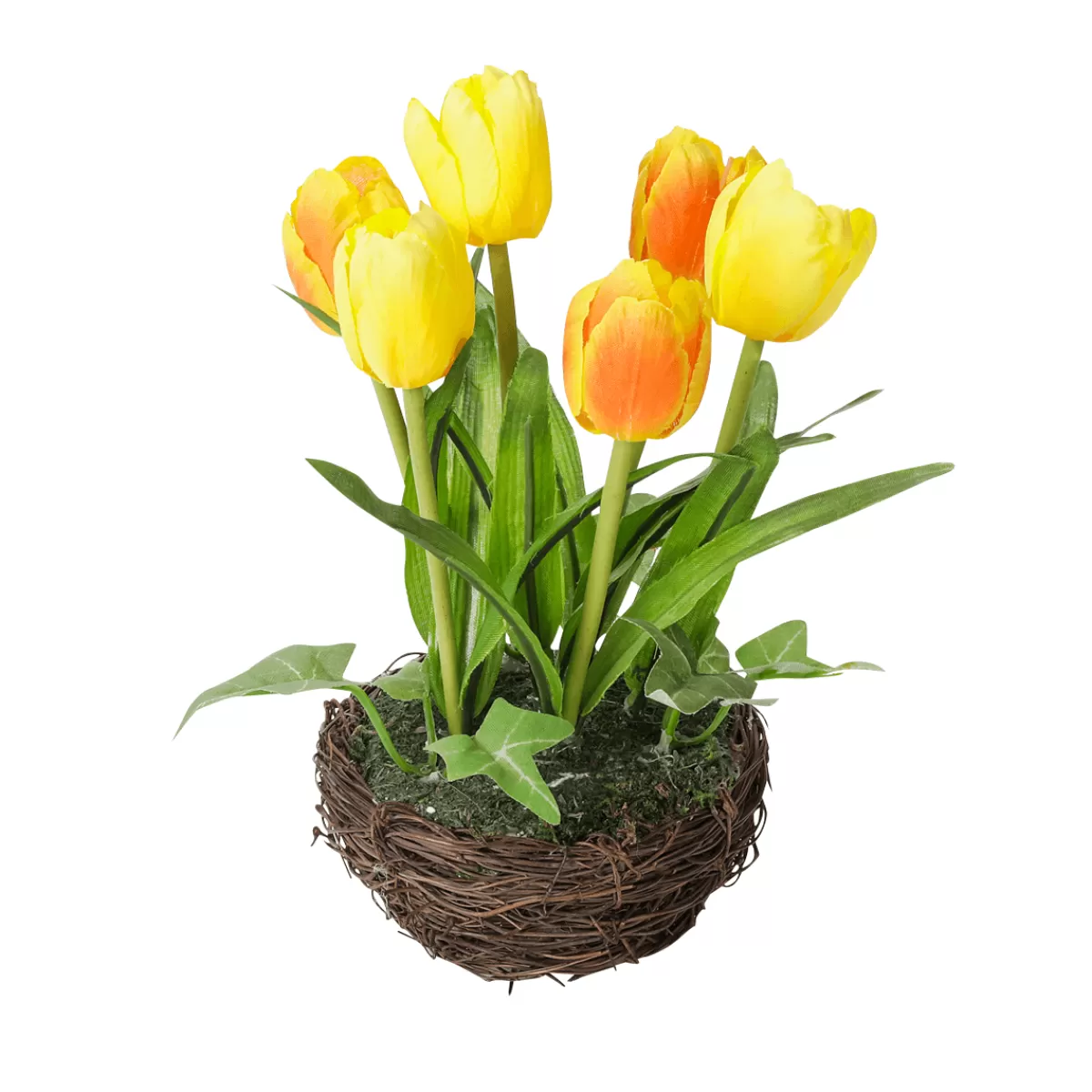 DecoWoerner Tulipes Artificielles En Corbeille Jaune, 20 Cm